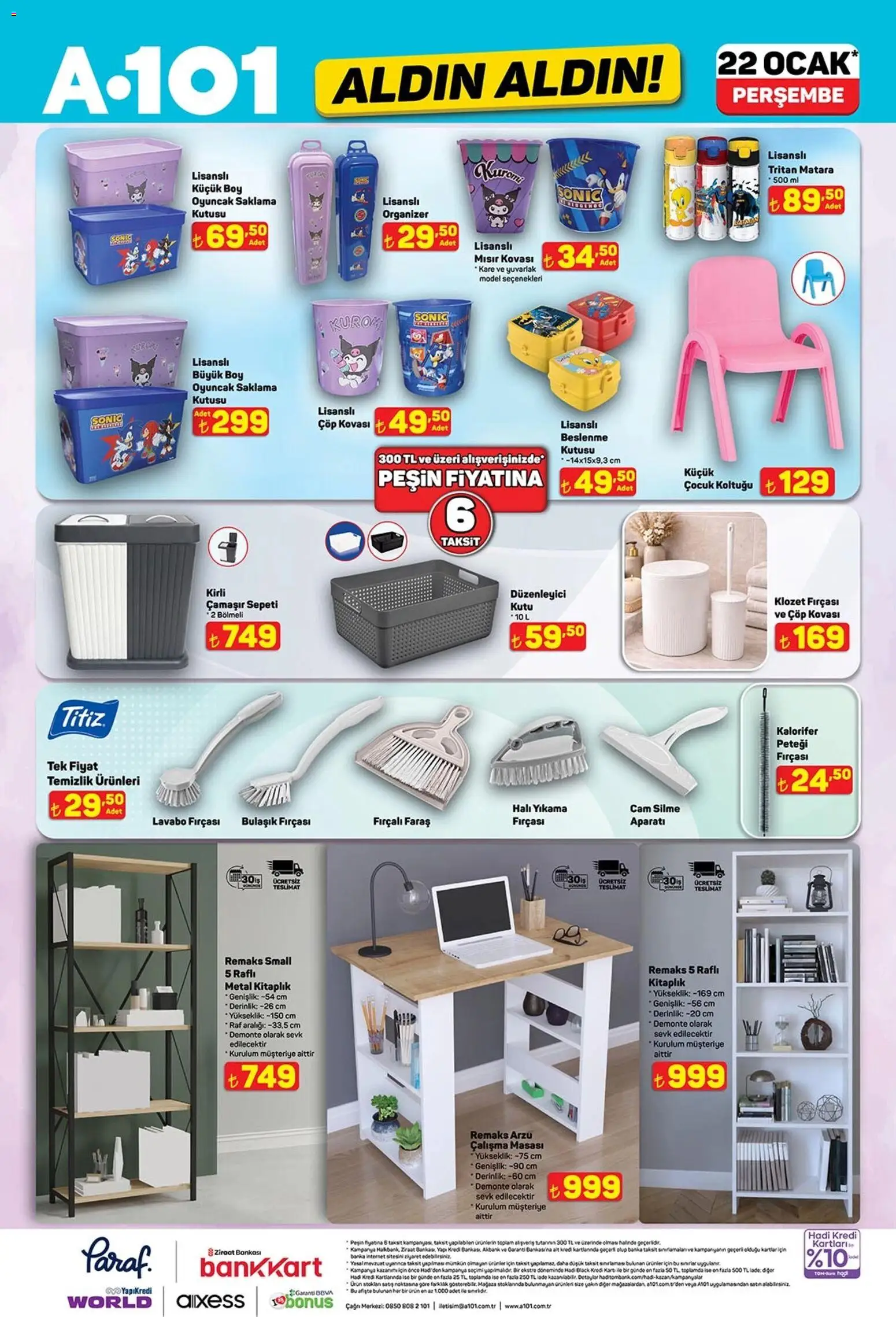 A101 Katalog Aldın Aldın - 22.01.2026 tarihinden itibaren geçerlidir | Sayfa: 8 | Ürünler: Kitaplık, Çamaşır sepeti, Lavabo, Saklama kutusu