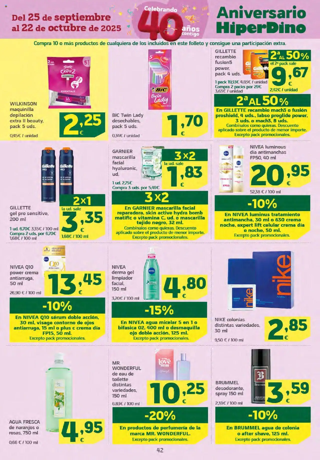 HiperDino folleto │ válido desde el 25.09.2025 | Página: 42 | Productos: Agua de colonia, Agua micelar, Mascarilla facial, Crema