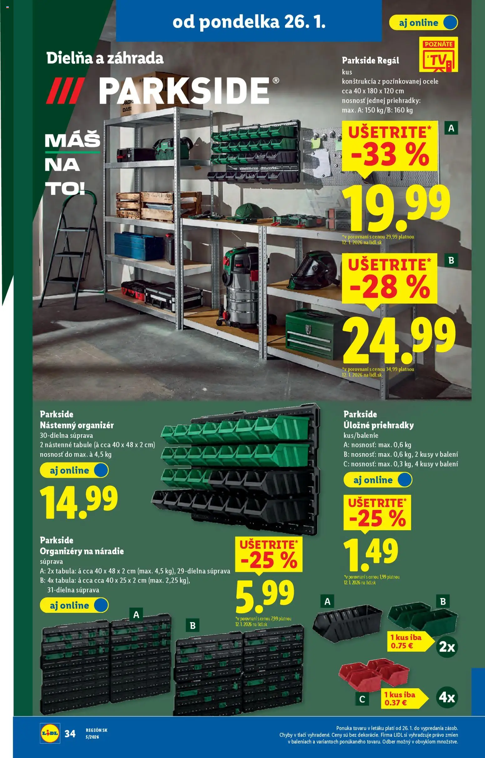 Nové Lidl akcie – leták je platný od 26.01.2026 | Strana: 46 | Produkty: Organizér, Regál, Náradie, Parkside
