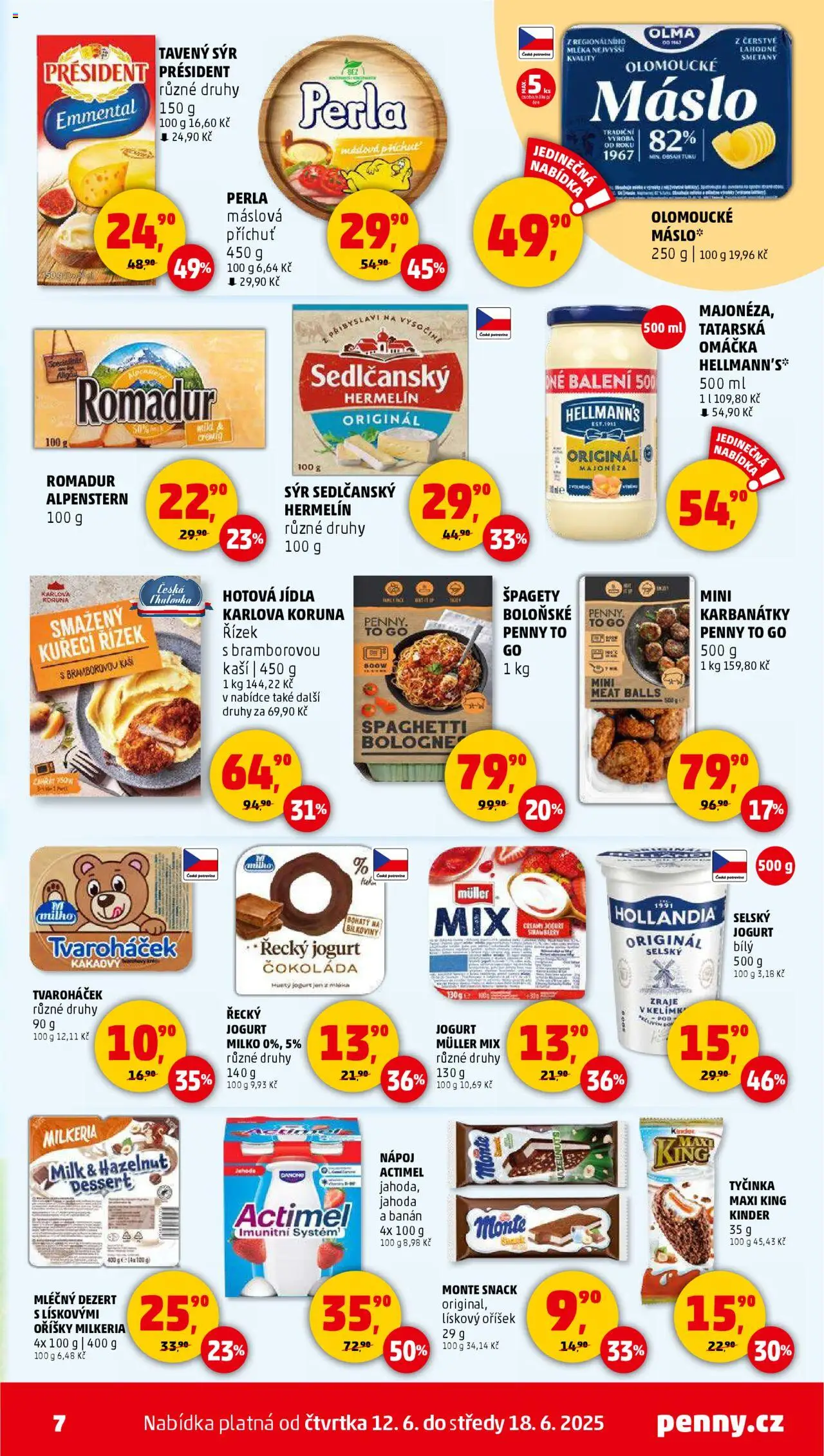 Penny Market leták - Čtvrtečník od 12.06.2025 | Strana: 7 | Produkty: Sedlčanský Hermelín, Oříšky, Hellmann's, Perla