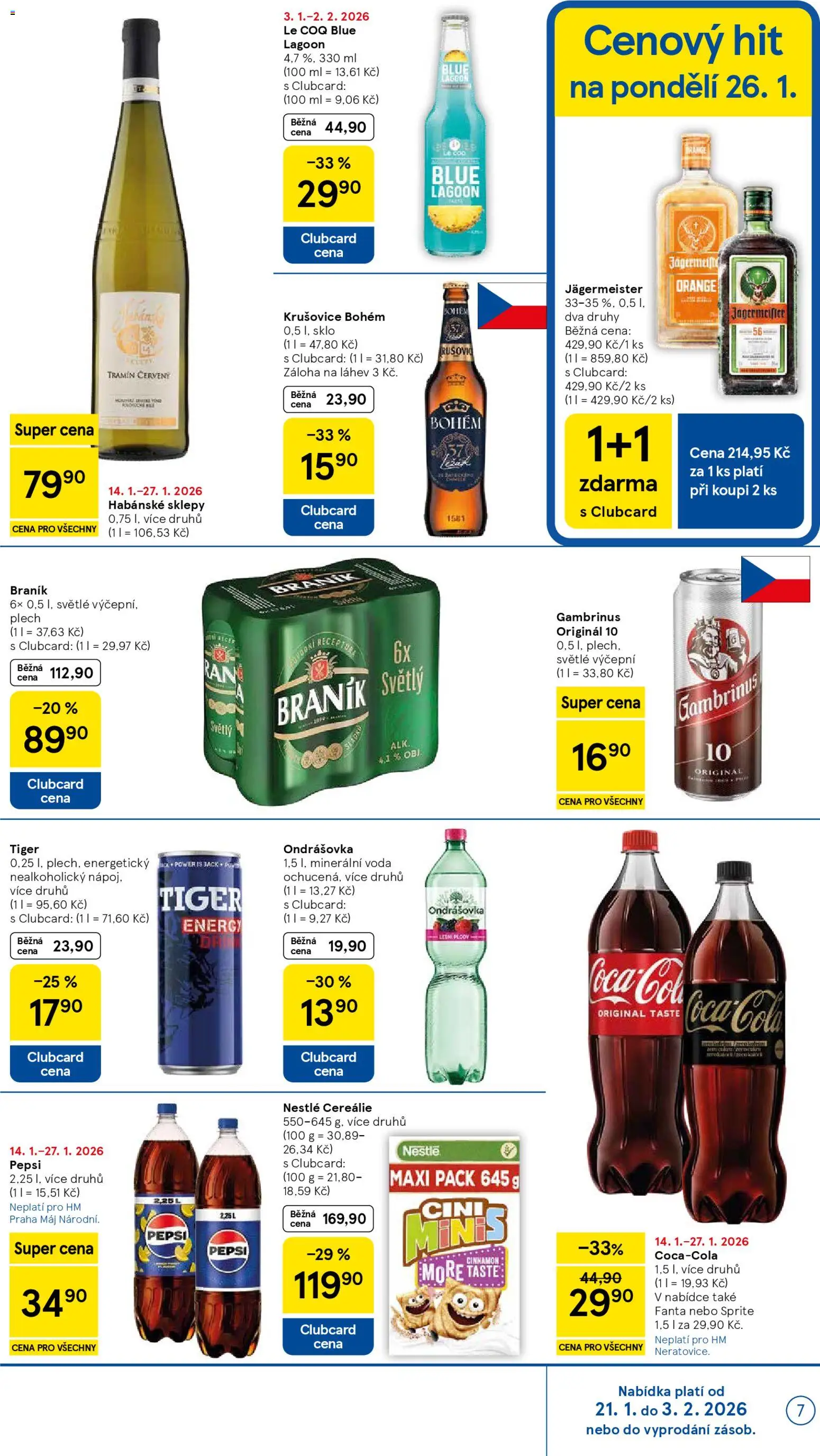 Tesco leták - Hypermarket od 21.01.2026 | Strana: 7 | Produkty: Ondrášovka, Cereálie, Tramín červený, Energy drink