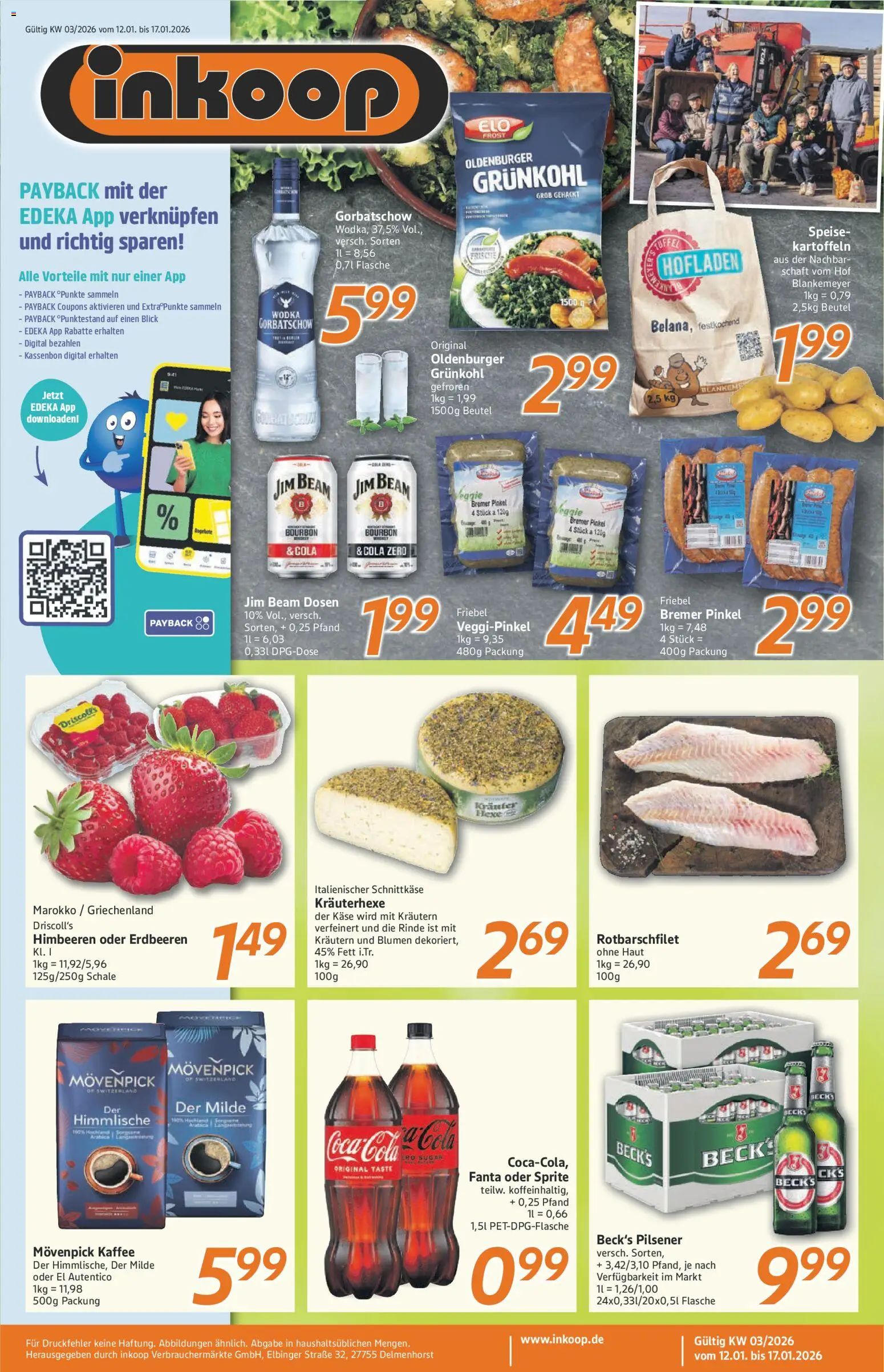 Inkoop Prospekt 	 – gültig ab 12.01.2026 | Seite: 1 | Produkte: Fanta, Sprite, Käse, Bourbon