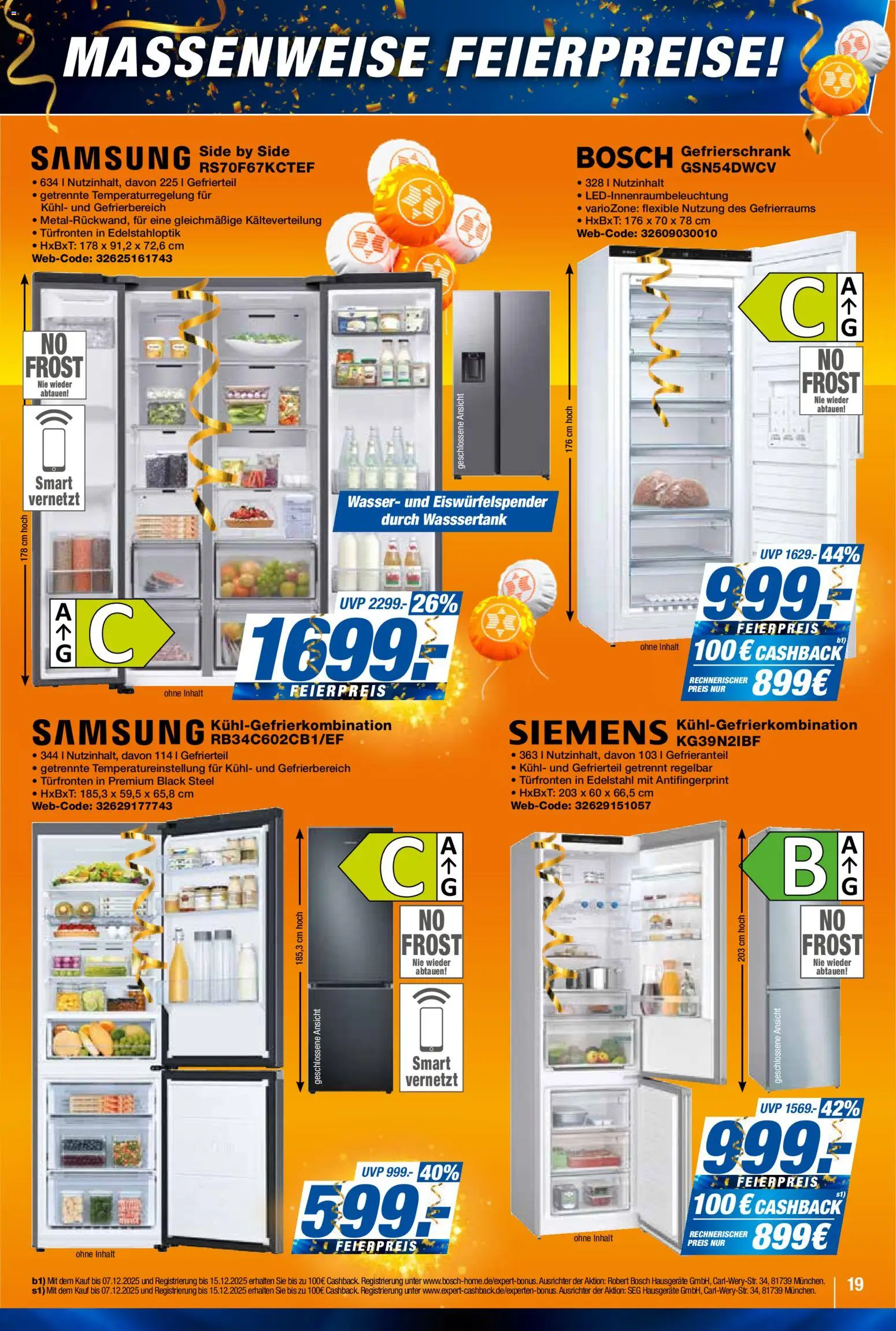 Expert  Aktuelle Beilage – gültig ab 24.10.2025 | Seite: 19 | Produkte: Bosch, Siemens, Gefrierschrank, Kühlgefrierkombination
