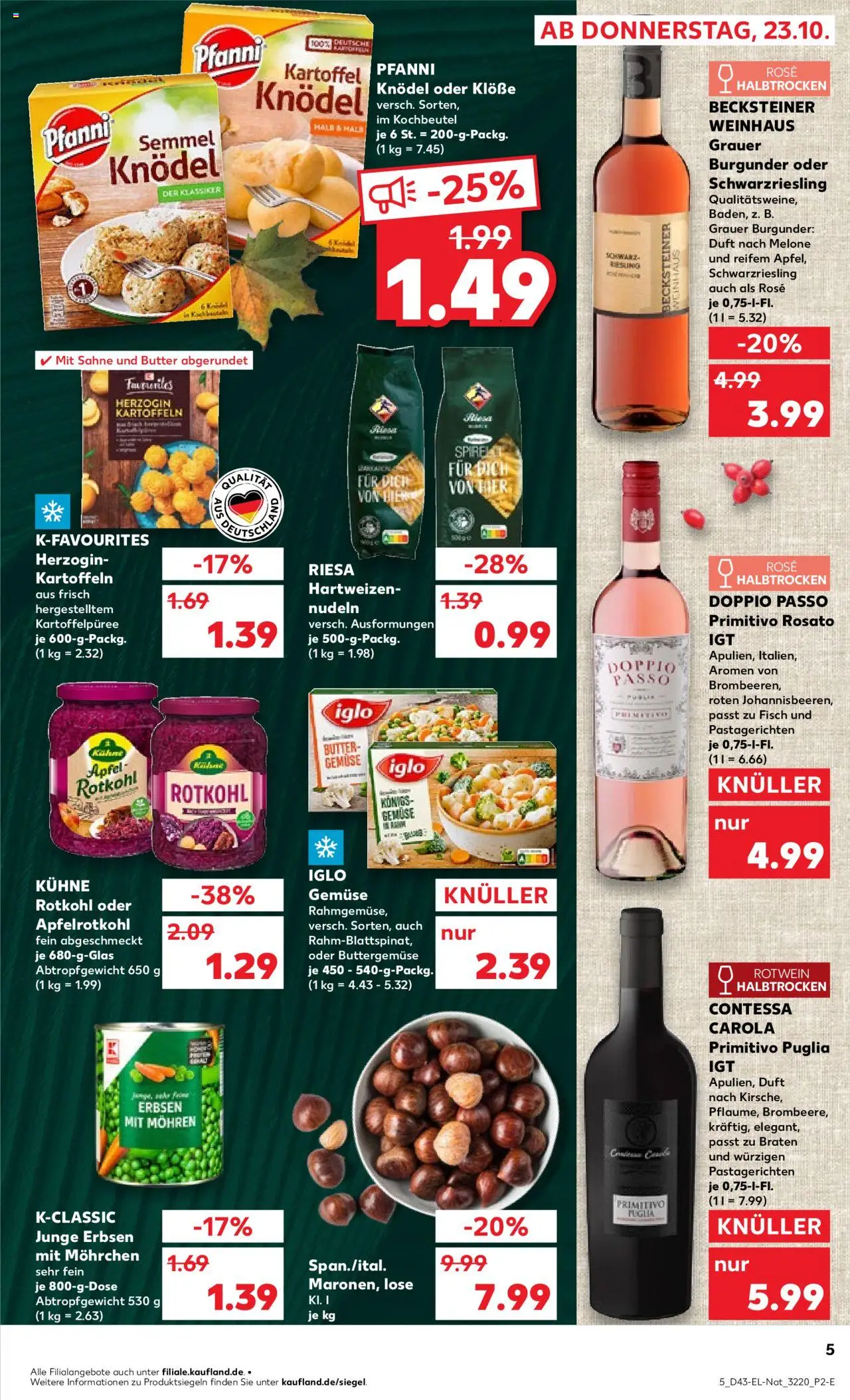 Kaufland prospekt Jena	 – gültig ab 23.10.2025 | Seite: 5 | Produkte: Rotwein, Iglo, Doppio passo primitivo, Duft