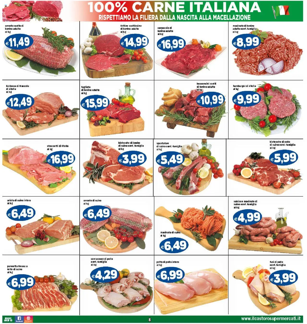 Volantino Il Castoro del 25.07.2025 | Pagina: 8 | Prodotti: Bovino, Pollo, Suino, Macinato