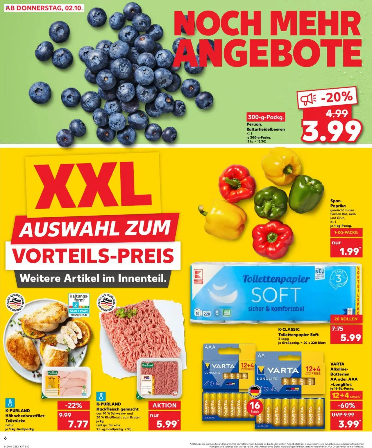 Kaufland prospekt Berlin	 – gültig ab 05.10.2025 | Seite: 6 | Produkte: Batterien, Paprika, Hackfleisch, Toilettenpapier