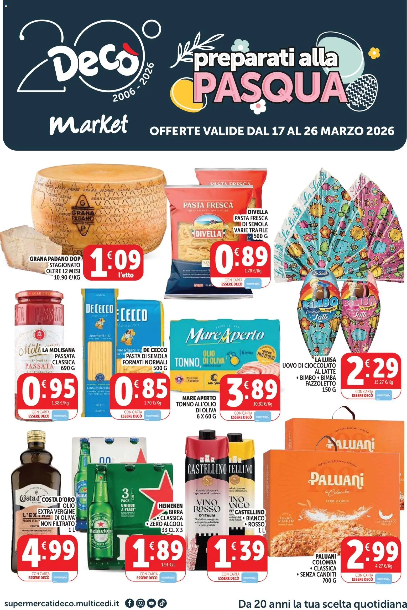 Volantino Decò del 17.03.2026 | Pagina: 1 | Prodotti: Cioccolato, Latte, Vino, Pasta