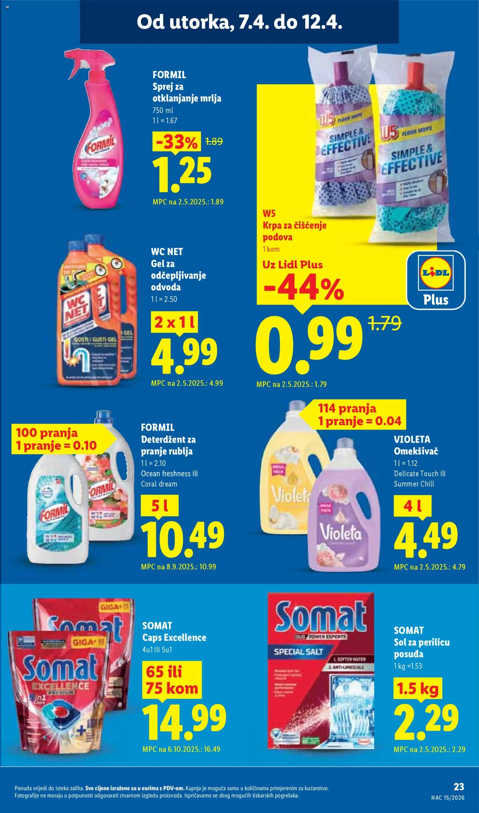 Lidl katalog | vrijedi od 07.04.2026 | Stranica: 23 | Proizvodi: Omekšivač, Mop, Deterdžent, WC Net