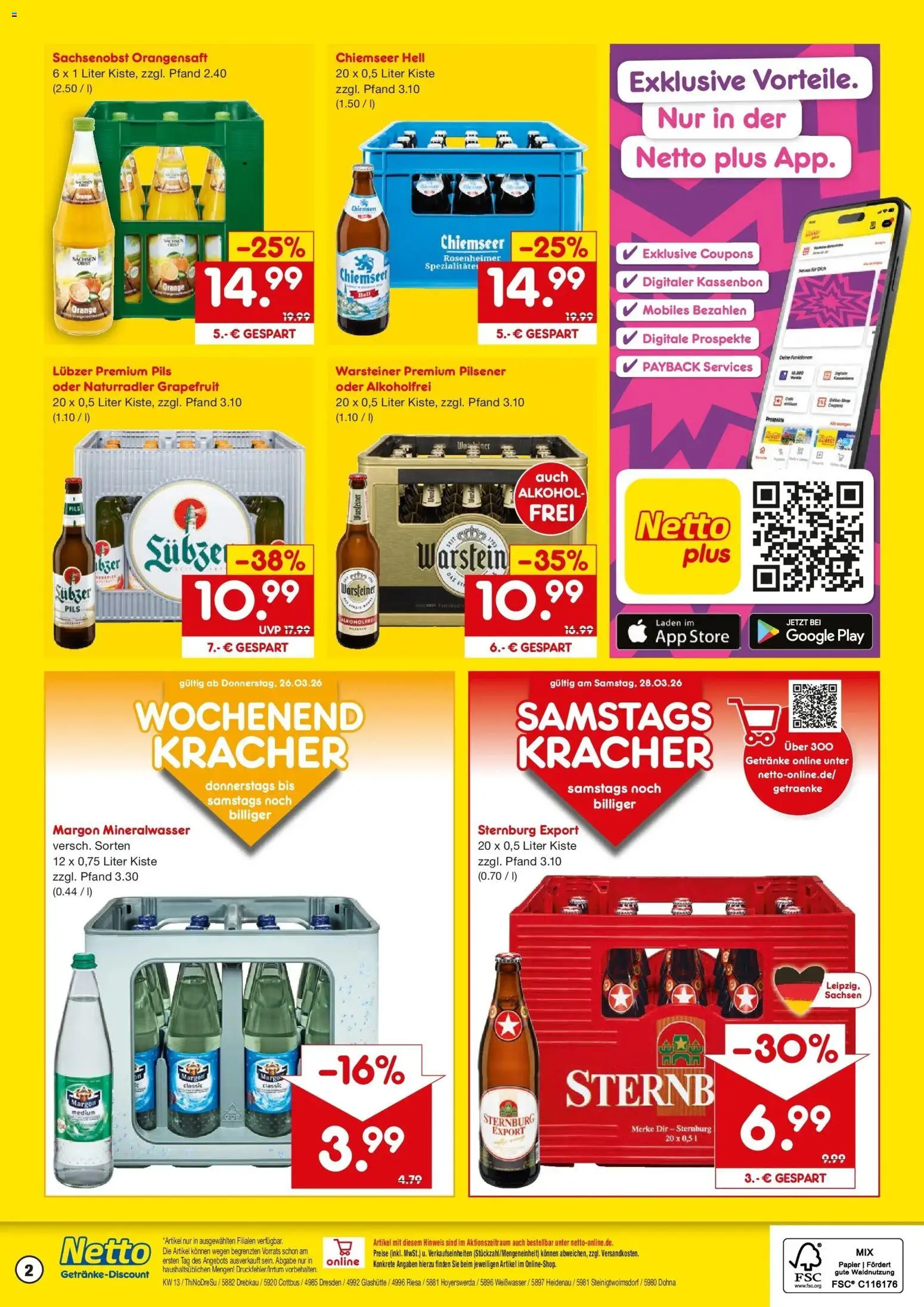 Netto Marken-Discount Prospekt Dresden	 – gültig ab 23.03.2026 | Seite: 2 | Produkte: Pils, Orangensaft, Grapefruit, Lubzer