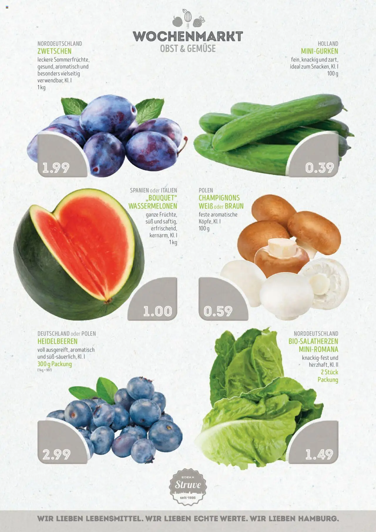 Edeka Struve Prospekt 	 - gültig ab dem 18.08.2025 | Seite: 2 | Produkte: Heidelbeeren, Champignons, Gemüse, Obst