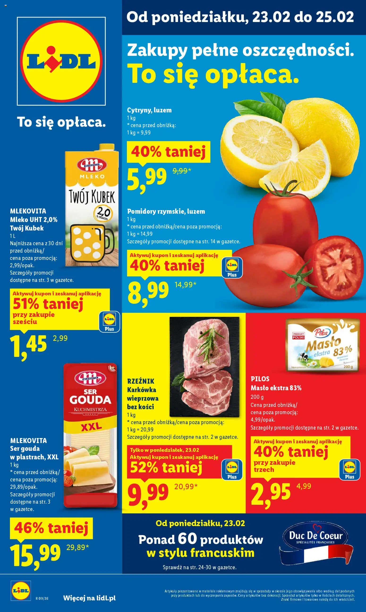 Lidl Polsko leták od 23.02.2026 | Strana: 1 | Produkty: Gouda, Mléko, Máslo
