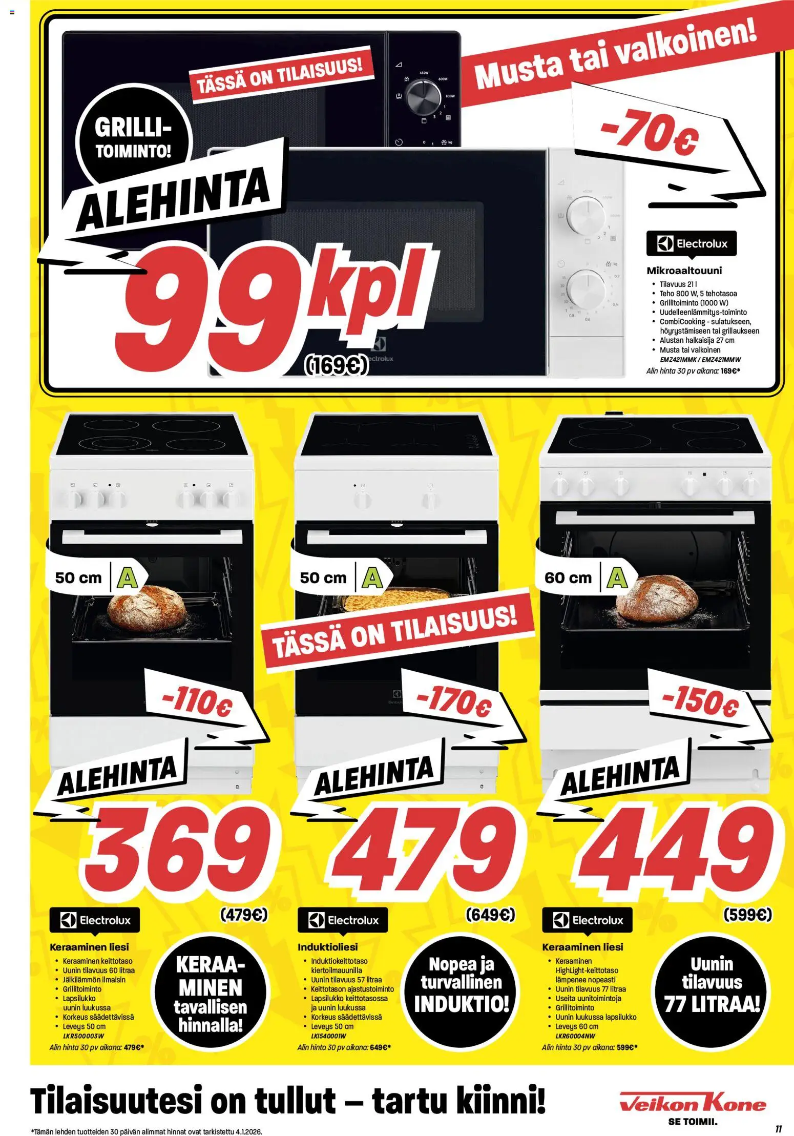 Veikon Kone tarjoukset – voimassa 05.01.2026 alkaen | Sivu: 11 | Tuotteet: Keittotaso, Mikroaaltouuni, Liesi, Grilli