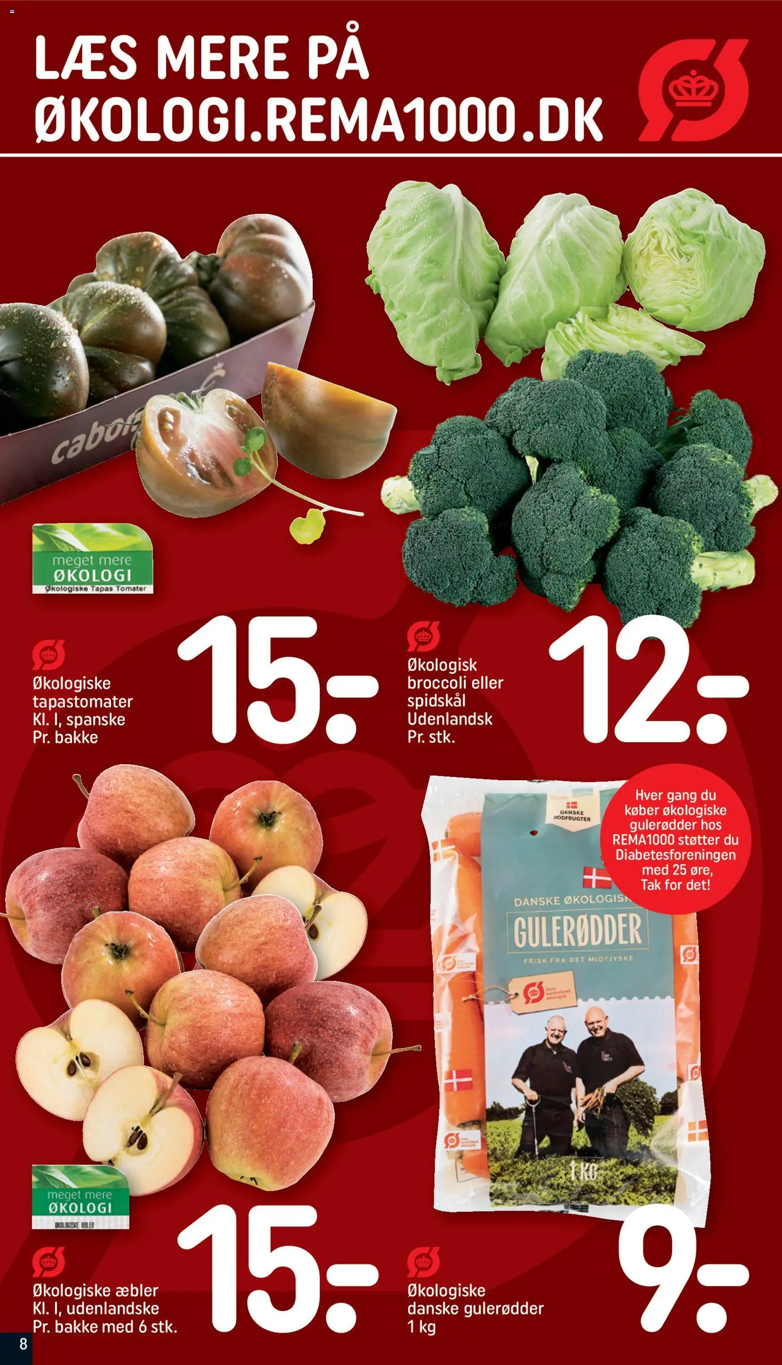 Rema 1000 tilbudsavis – gyldig fra 18.01.2026 | Side: 8 | Produkter: Æbler, Tomater, Gulerødder, Broccoli