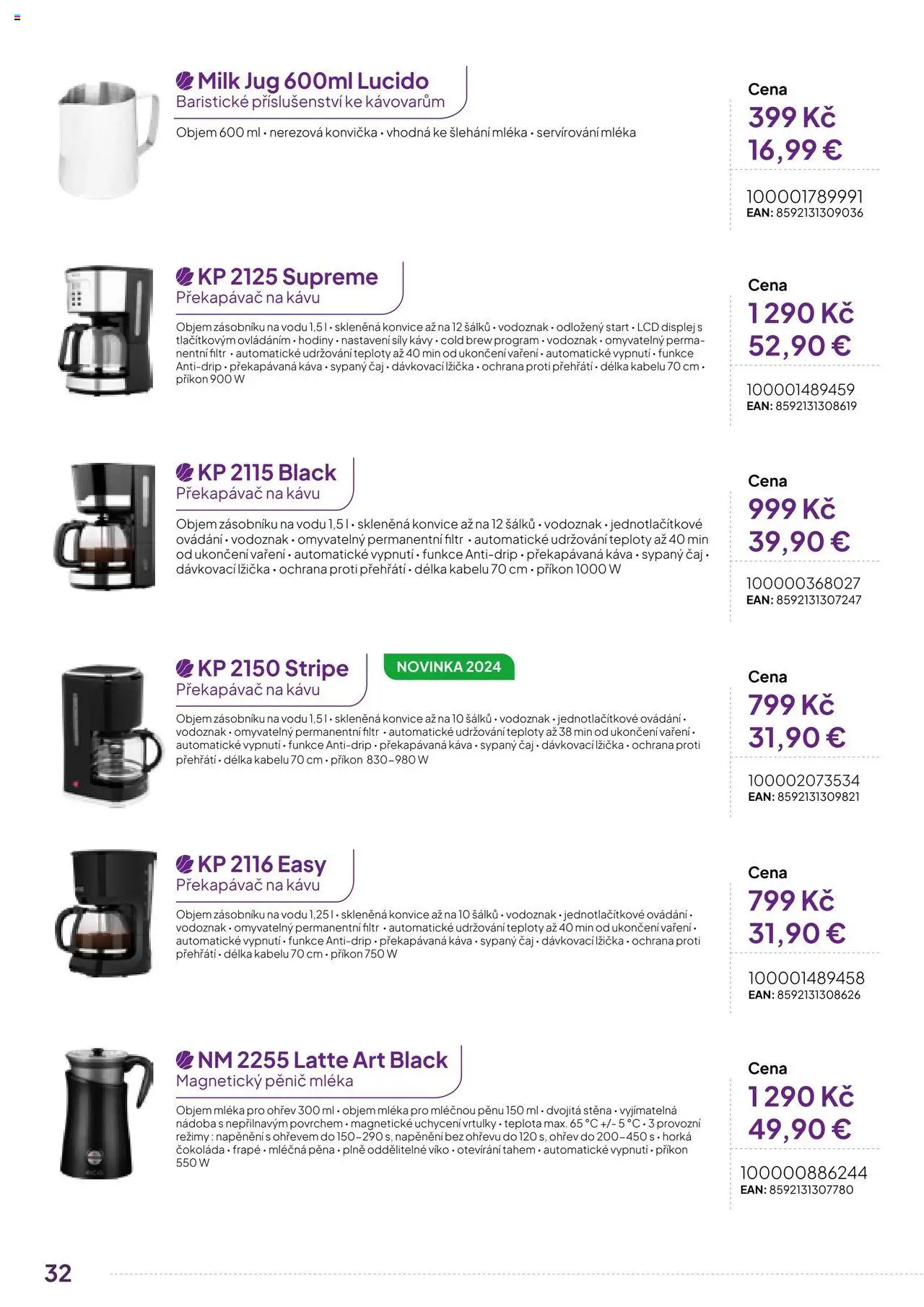 Expert elektro katalog - ECG - Malé domácí spotřebiče od 01.10.2024 | Strana: 32 | Produkty: Káva, Pěnič mléka, Konvice, Lžička