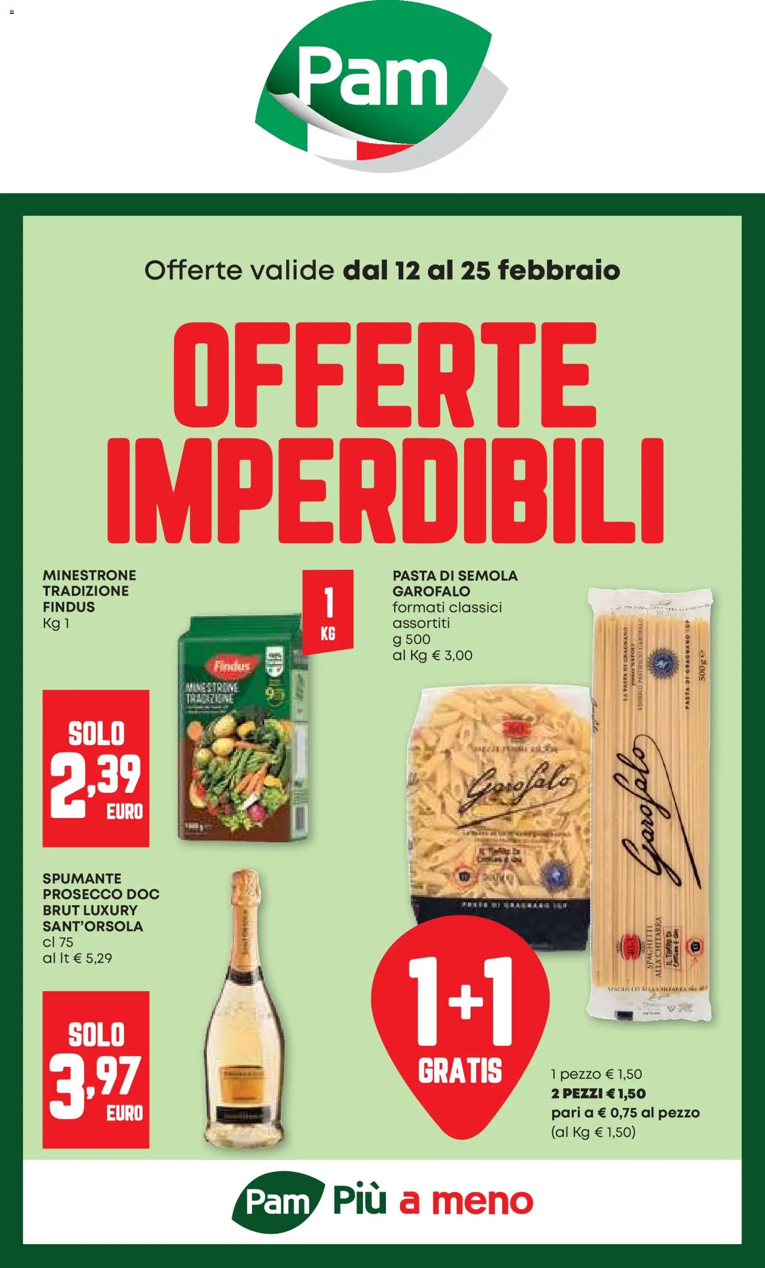 Volantino PAM del 12.02.2026 | Pagina: 1 | Prodotti: Minestrone, Prosecco, Pasta, Spumante
