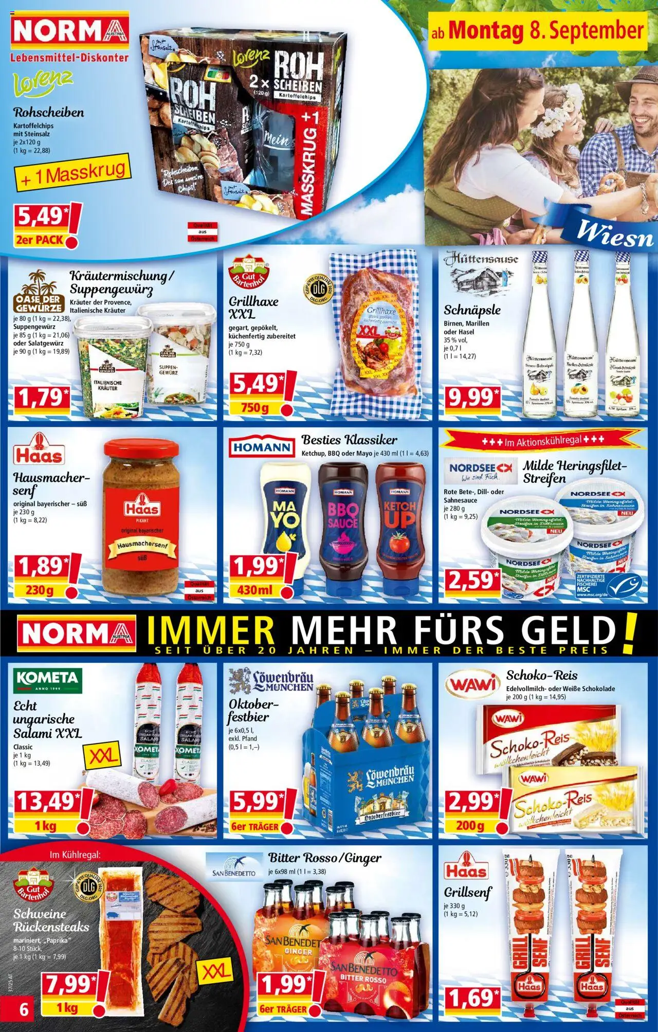 Norma Flugblatt gültig ab 08.09.2025 | Seite: 6 | Produkte: Chips, Grill, Schokolade, Salami