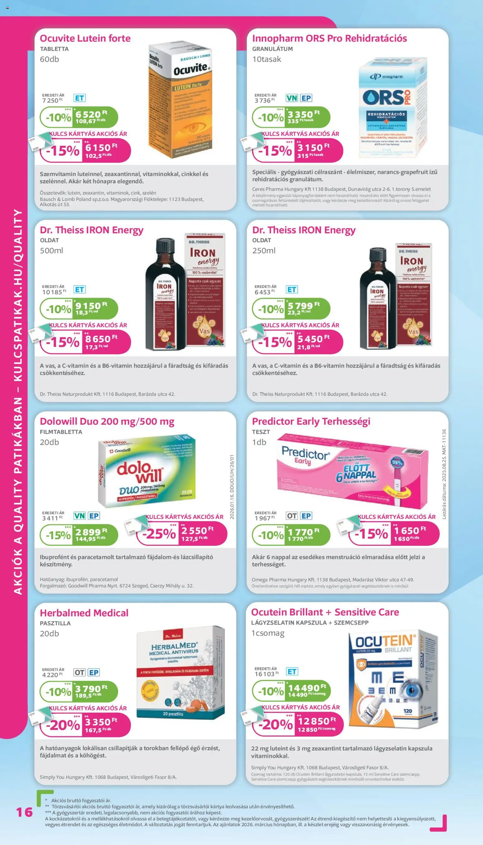 Kulcs Patika akciós ujság - amely érvényes a következő dátumtól: 01.03.2026 | Oldal: 16 | Termékek: Fellépő