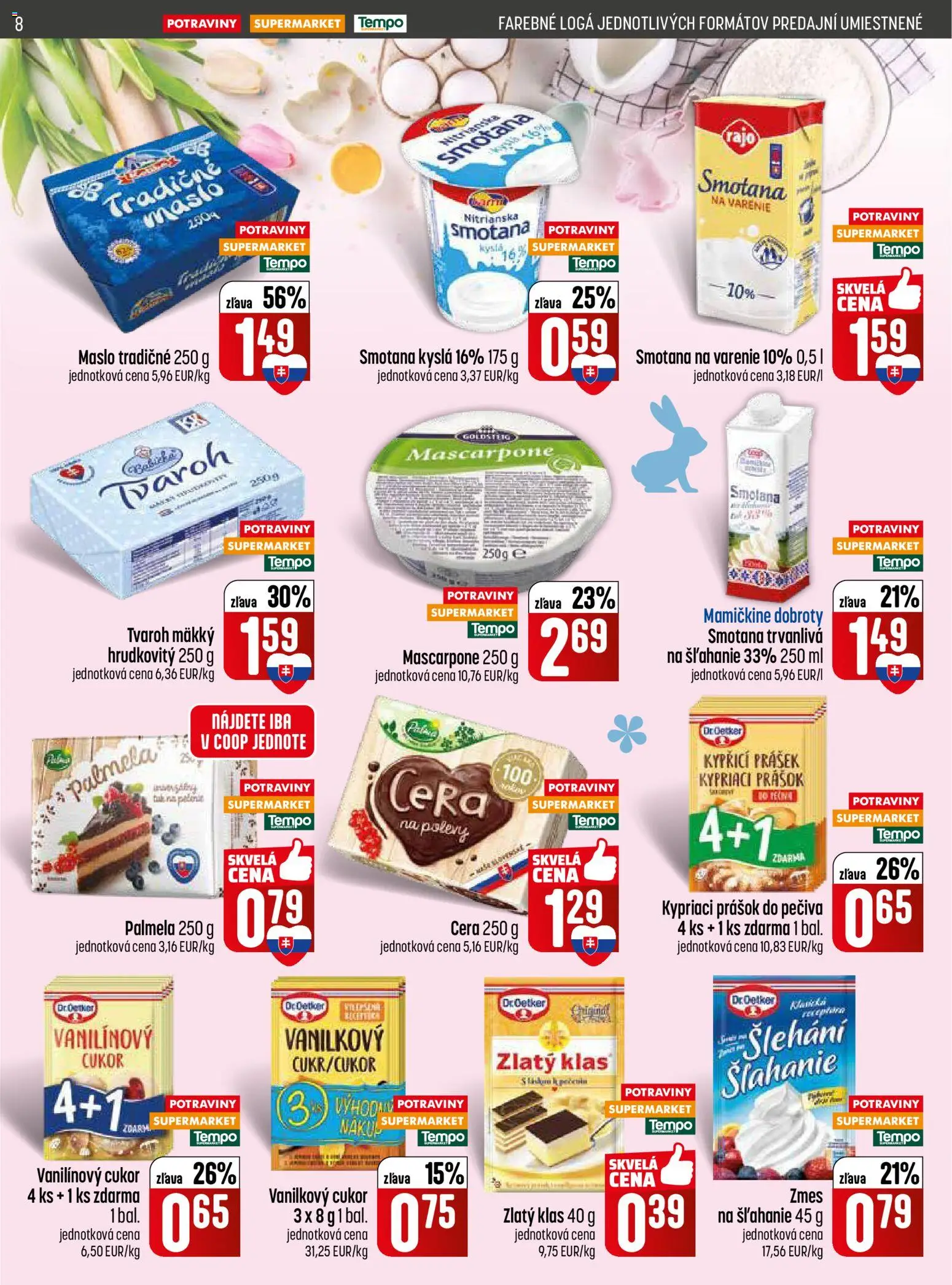 Nové COOP Jednota akcie – leták je platný od 12.03.2026 | Strana: 8 | Produkty: Prášok do pečiva, Zlatý klas, Cukor, Tvaroh