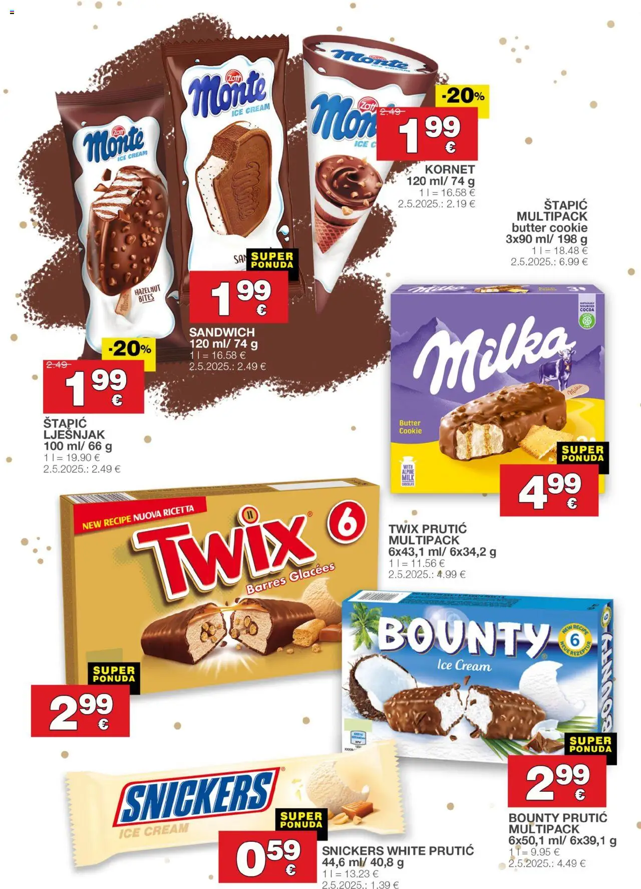 Stanić Diskont katalog | vrijedi od 07.08.2025 | Stranica: 20 | Proizvodi: Snickers, Lješnjak, Milka, Kornet