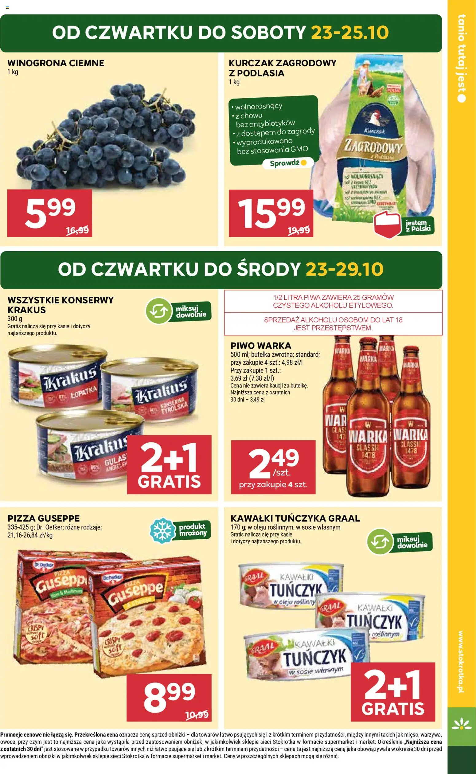 Stokrotka Gazetka - Market od 23.10.2025 | Strona: 3 | Produkty: Winogrona, Stokrotka, Kurczak zagrodowy, Pizza