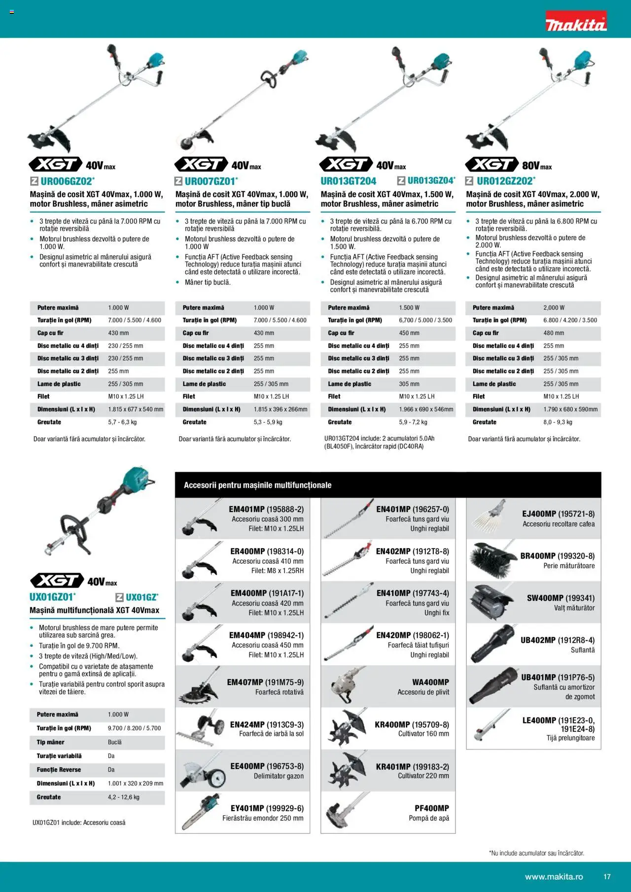 Makita catalog - Mașini cu acumulatori XGT 40Vmax / 80Vmax – valabil de la 01.02.2024 | Pagină: 17 | Produse: Disc, Suflantă, Cafea, Apă