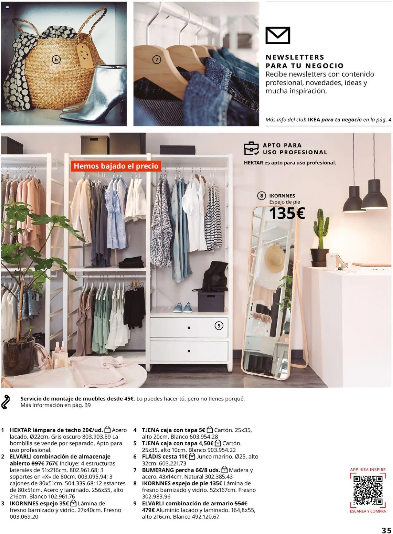 Catálogo IKEA para tu negocio │ válido desde el 04.02.2025 | Página: 35 | Productos: Lámpara de techo, Percha, Cesta, Lámpara