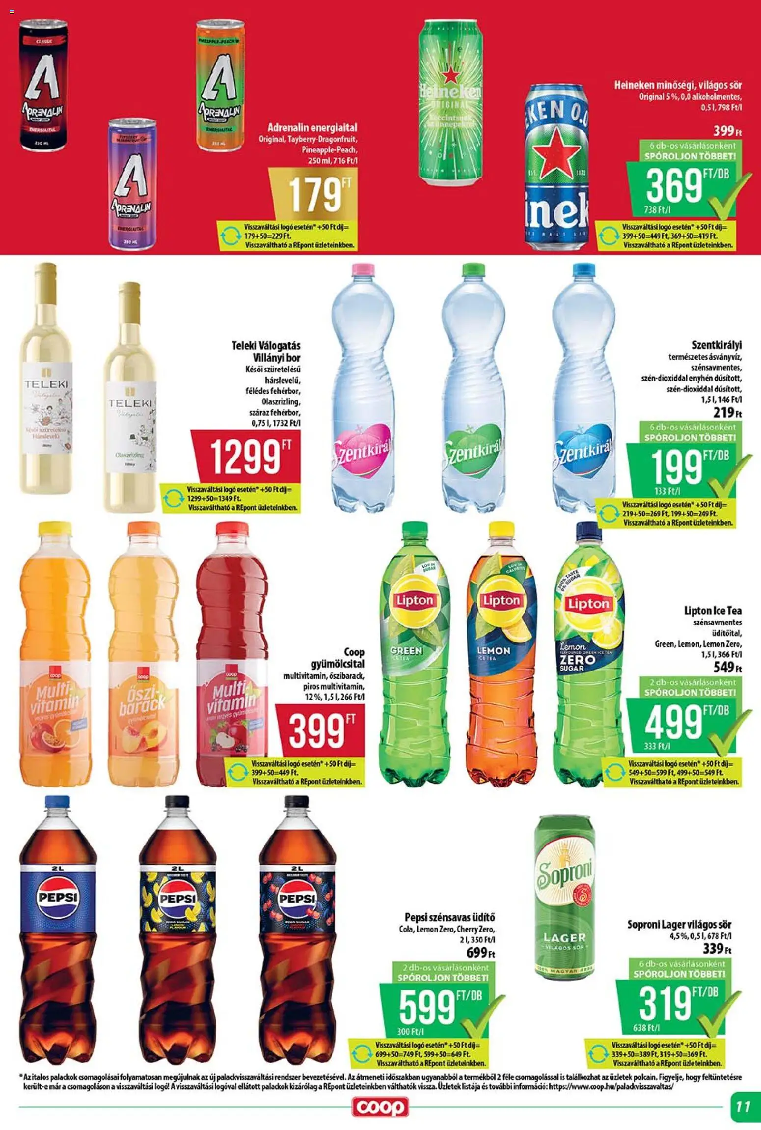 COOP akciós ujság - amely érvényes a következő dátumtól: 15.01.2026 | Oldal: 11 | Termékek: Pepsi, Ice tea, Bor, Sör