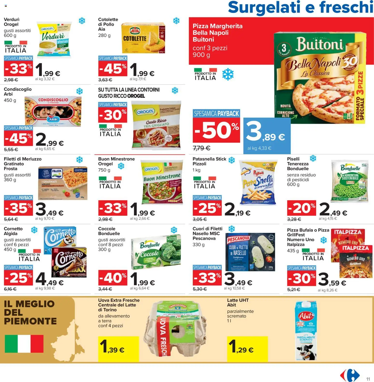 Volantino Carrefour del 13.03.2026 | Pagina: 11 | Prodotti: Cornetto, Merluzzo, Verdure, Latte