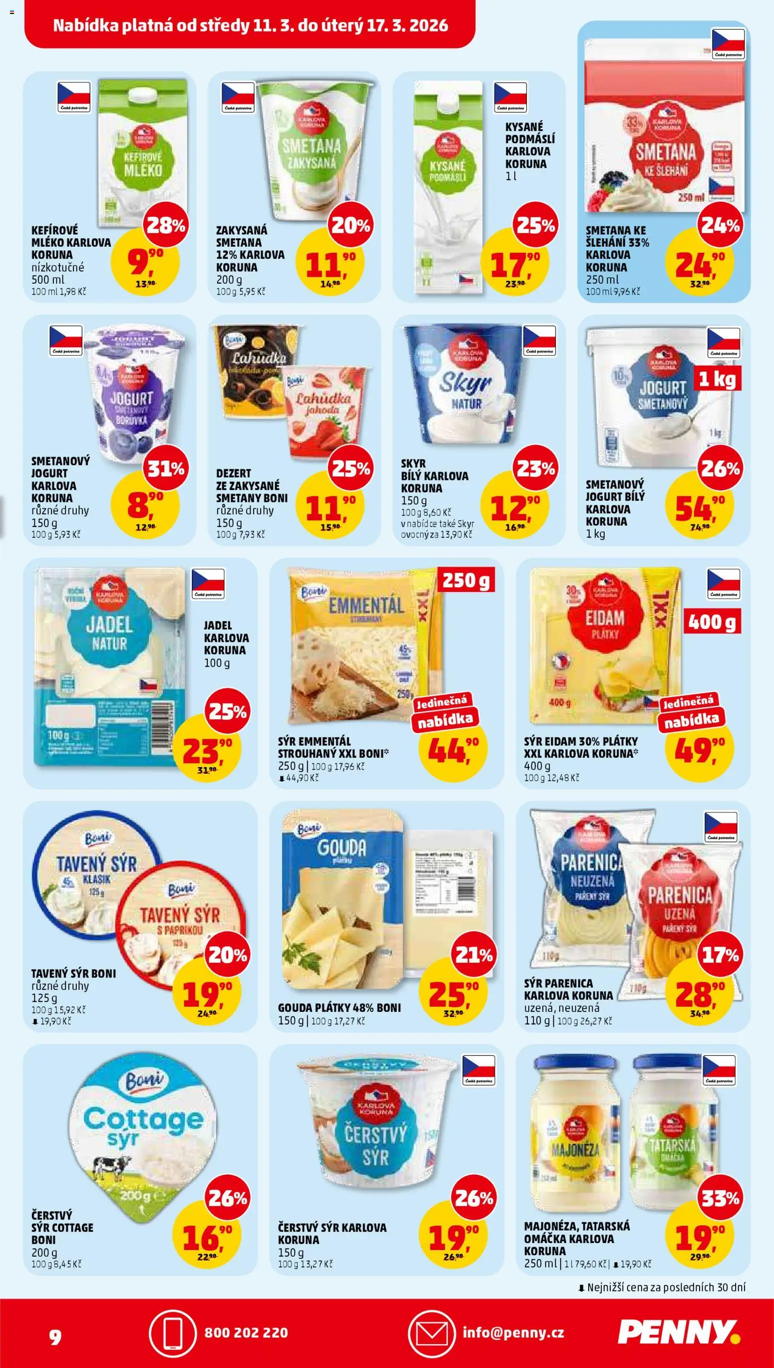 Penny Market leták od 11.03.2026 | Strana: 9 | Produkty: Mléko, Eidam, Majonéza, Cottage