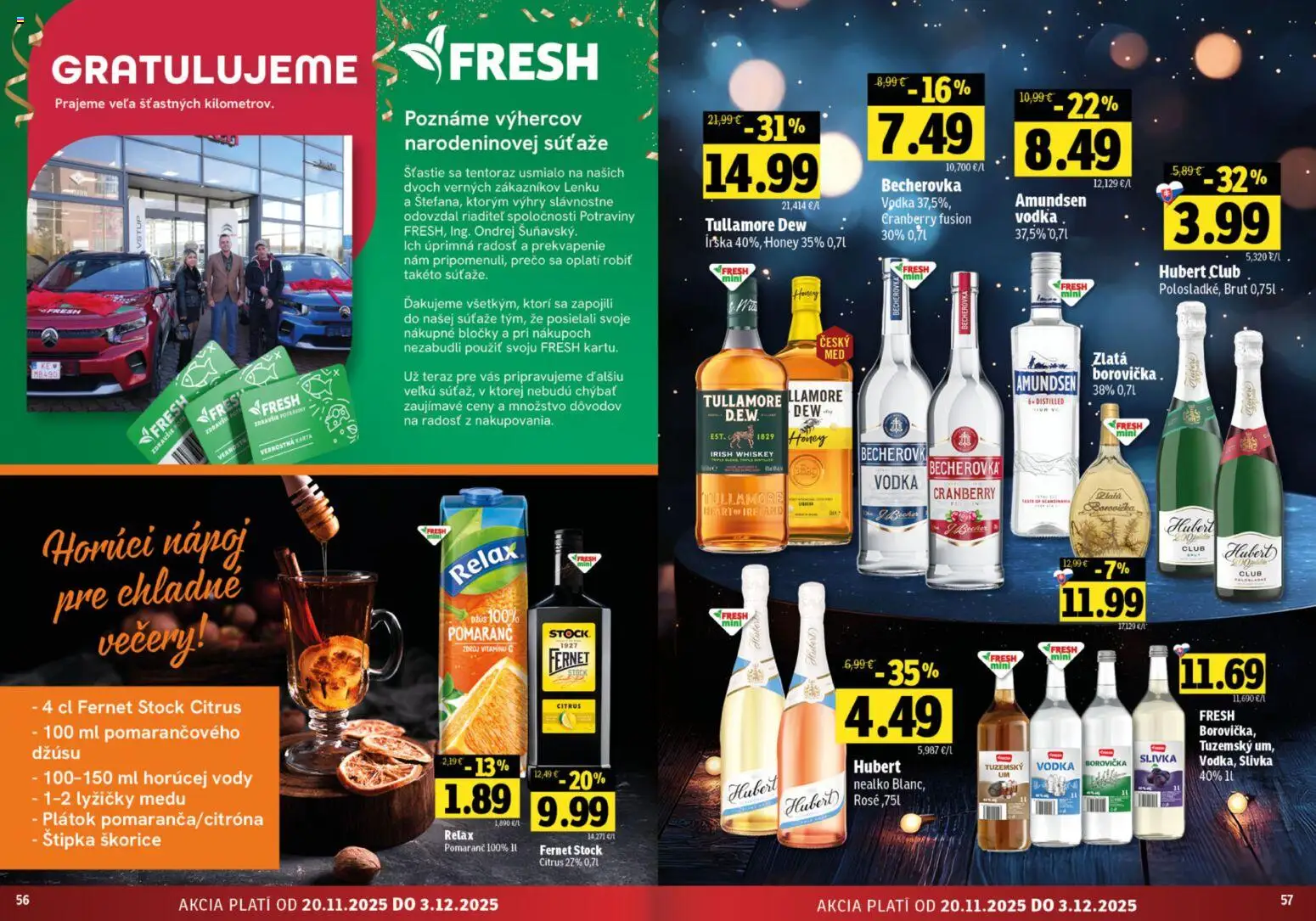 Nové Fresh akcie – leták je platný od 20.11.2025 | Strana: 29 | Produkty: Becherovka, Borovička, Vodka, Fernet