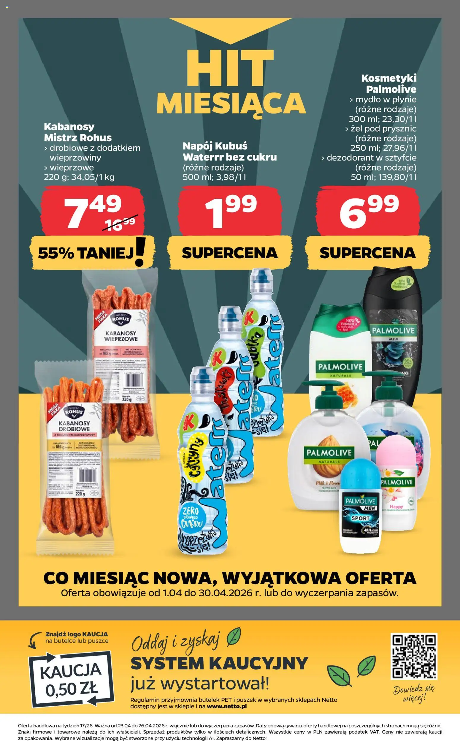 Netto gazetka od czwartku spożywcza od 23.04.2026 | Strona: 21 | Produkty: Mydło w płynie, Kabanosy, Prysznic, Mydło