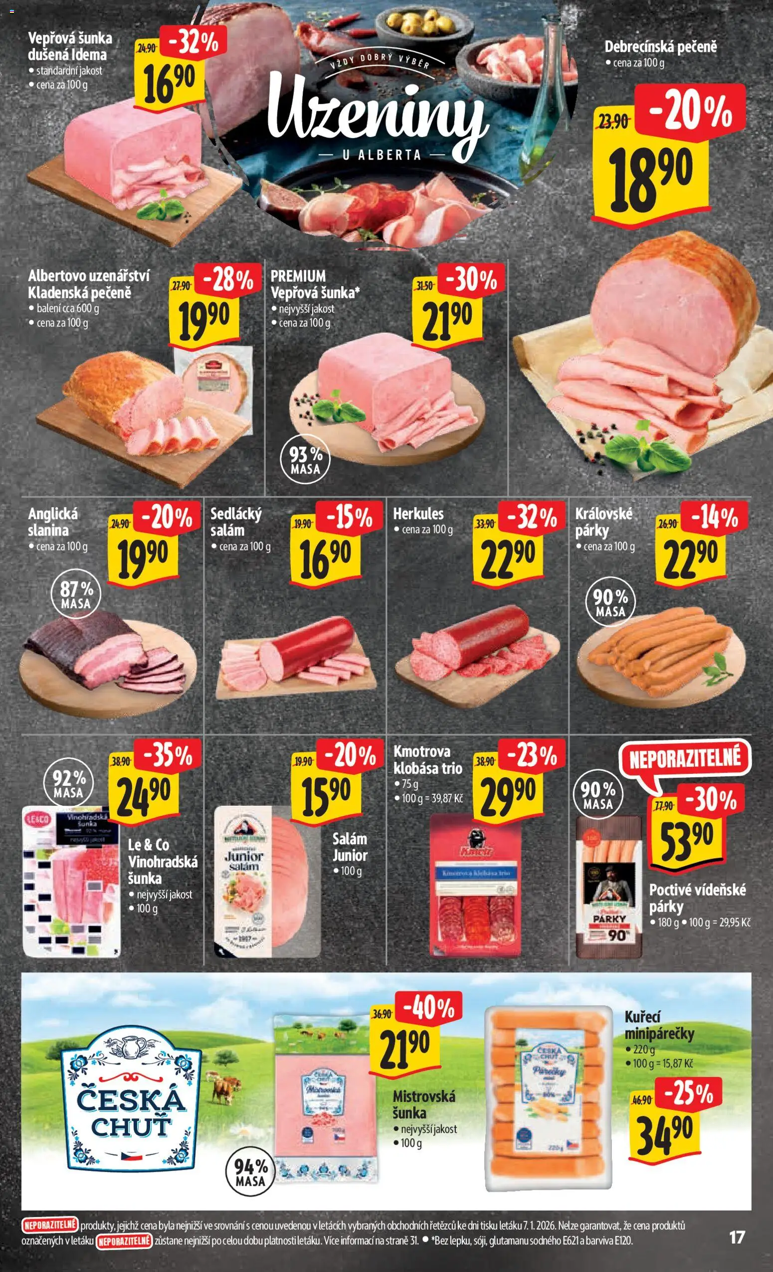 Albert leták - Hypermarket od 14.01.2026 | Strana: 24 | Produkty: Šunka, Párky, Uzeniny, Slanina