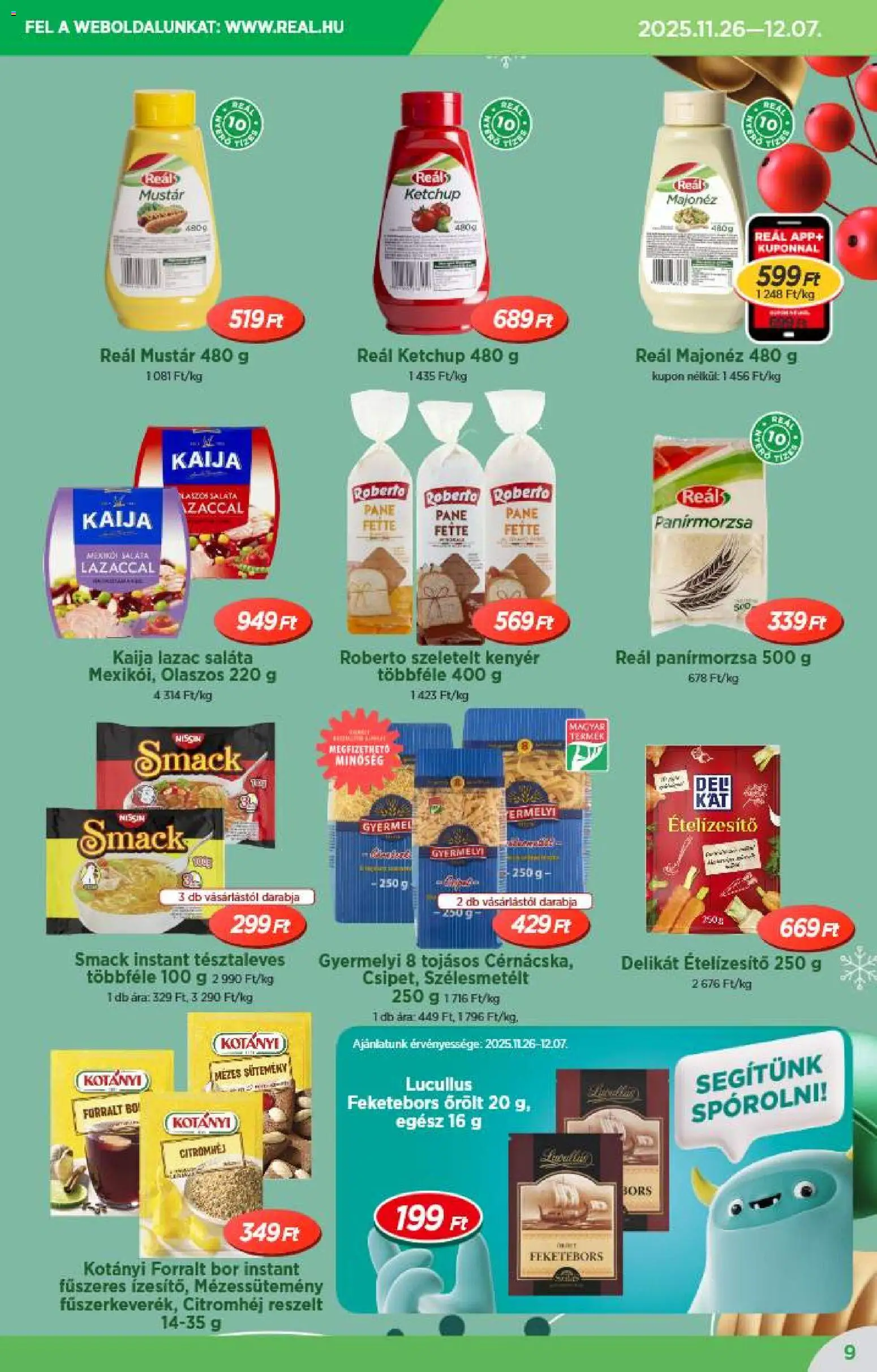 Reál akciós ujság - amely érvényes a következő dátumtól: 26.11.2025 | Oldal: 9 | Termékek: Bor, Ételízesítő, Mustár, Bors