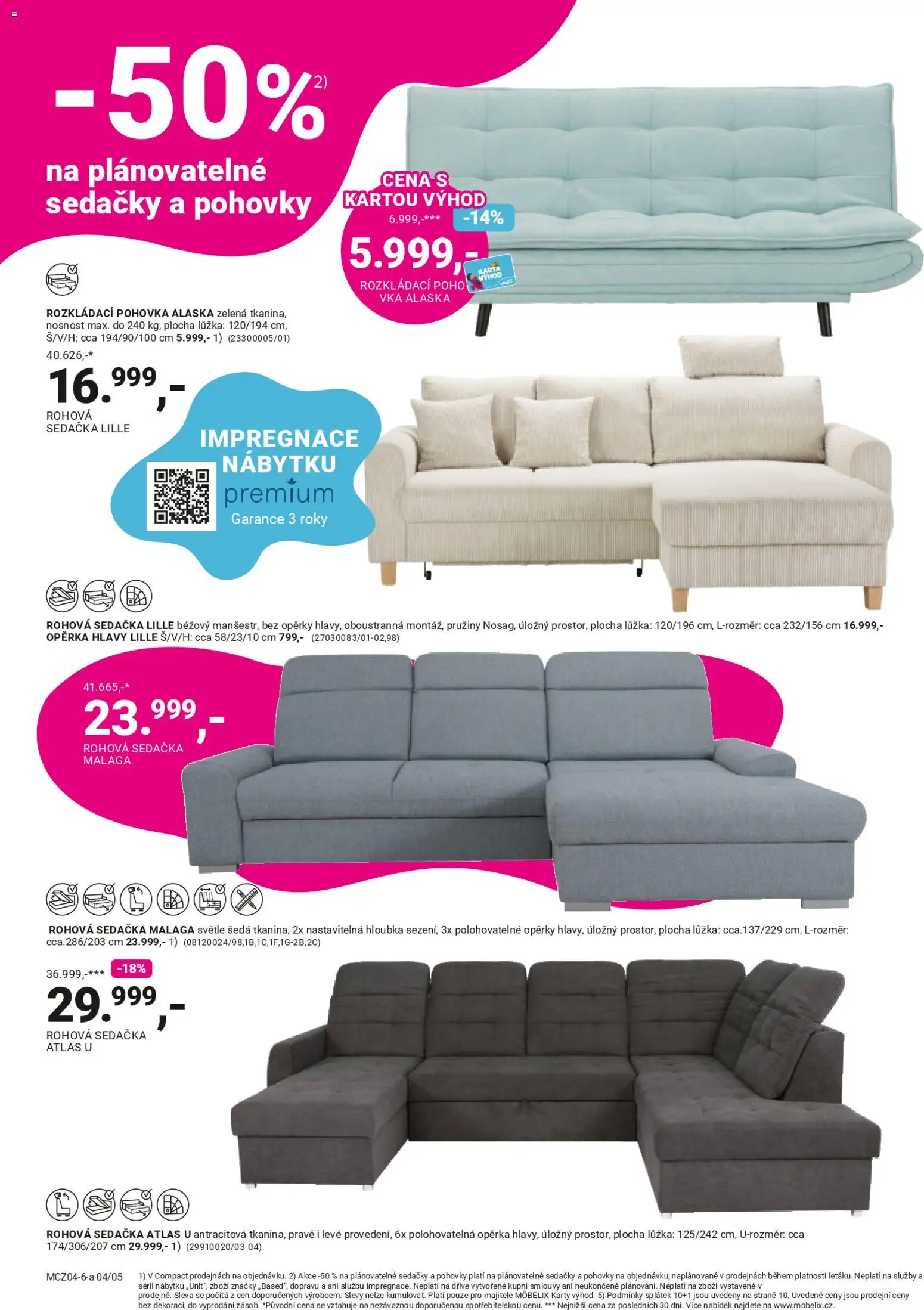 Möbelix leták od 06.04.2026 | Strana: 4 | Produkty: Rozkládací pohovka, Pohovka, Sedačka, Karty