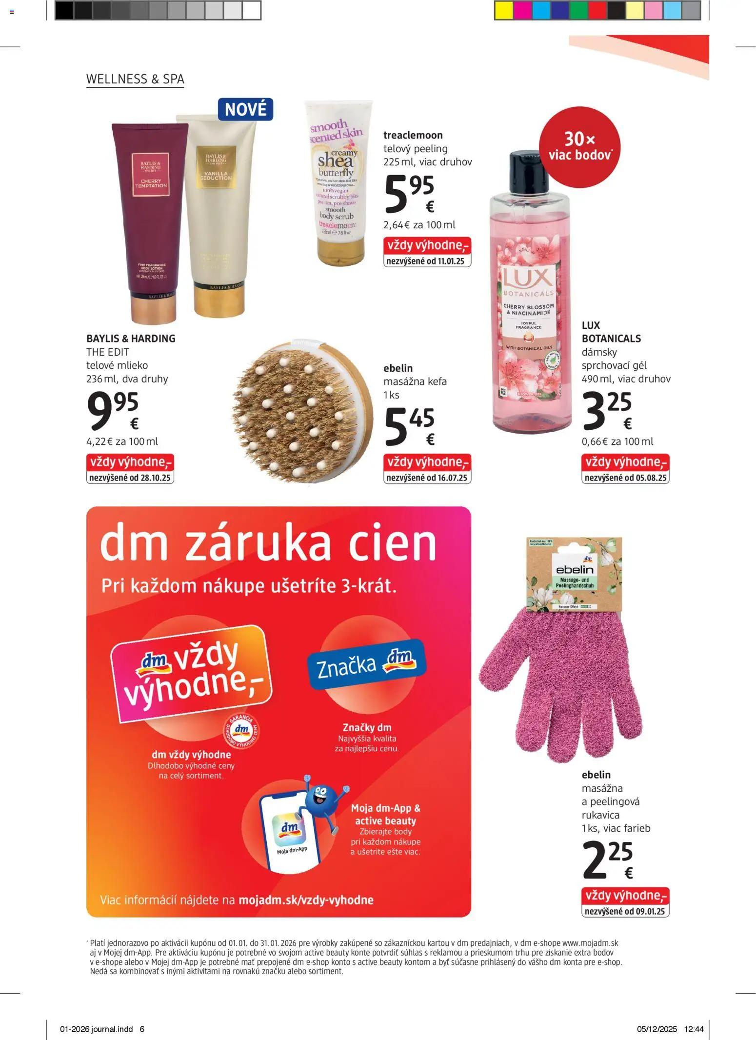 Nové dm drogerie akcie – leták je platný od 01.01.2026 | Strana: 6 | Produkty: Mlieko, Kefa, Peeling, Telové mlieko