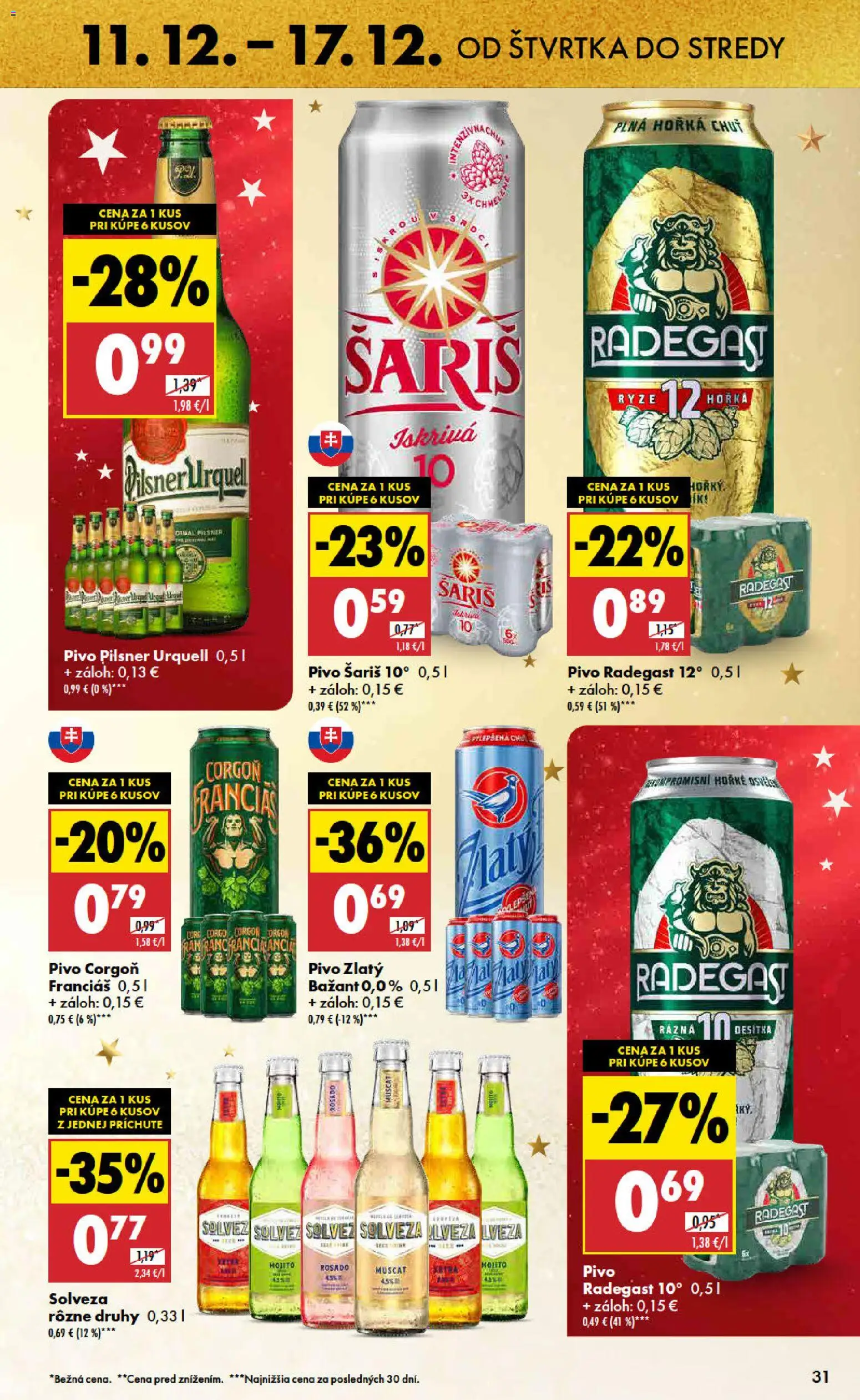 Nové Biedronka akcie – leták je platný od 11.12.2025 | Strana: 31 | Produkty: Pivo, Pilsner Urquell, Radegast, Šariš