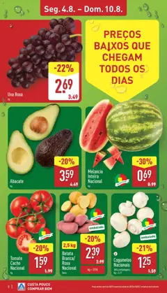 Aldi folheto │ válido de 04.08.2025 | Página: 2 | Produtos: Batata, Tomate, Melancia, Cogumelos