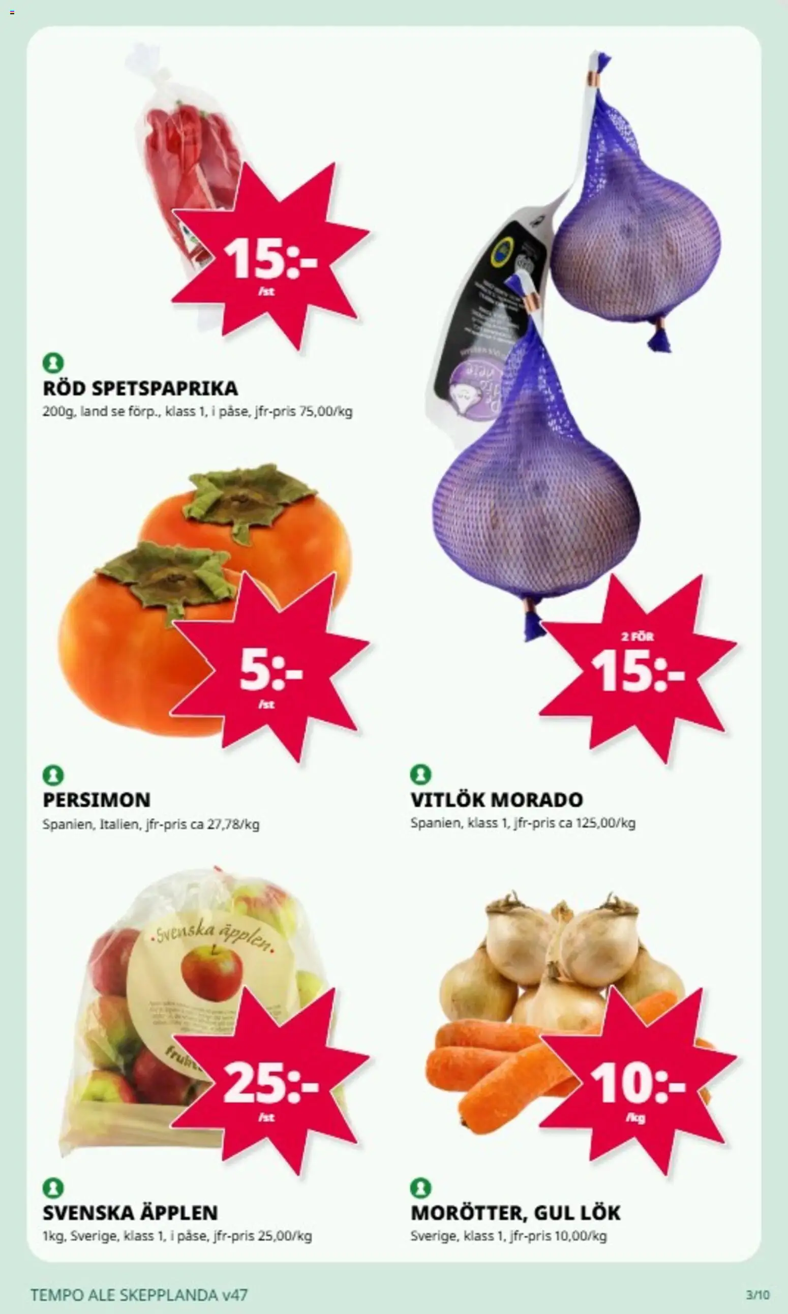 Tempo reklamblad aktuell från 17.11.2025 | Sida: 3 | Produkter: Gul lök, Vitlök, Äpplen