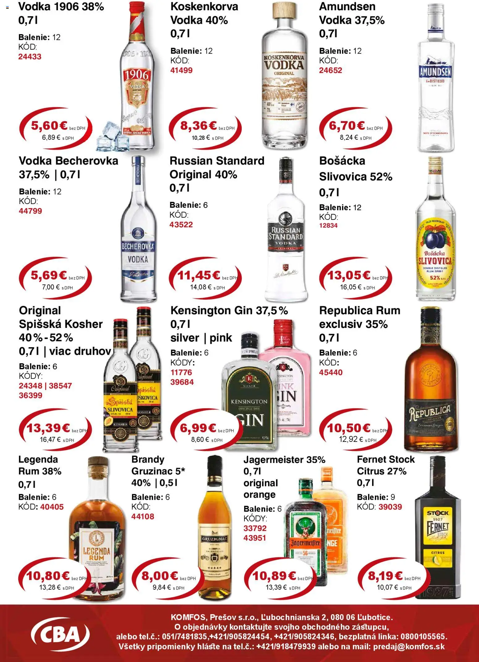 Nové CBA Komfos akcie – leták je platný od 27.03.2026 | Strana: 11 | Produkty: Slivovica, Gin, Vodka, Fernet