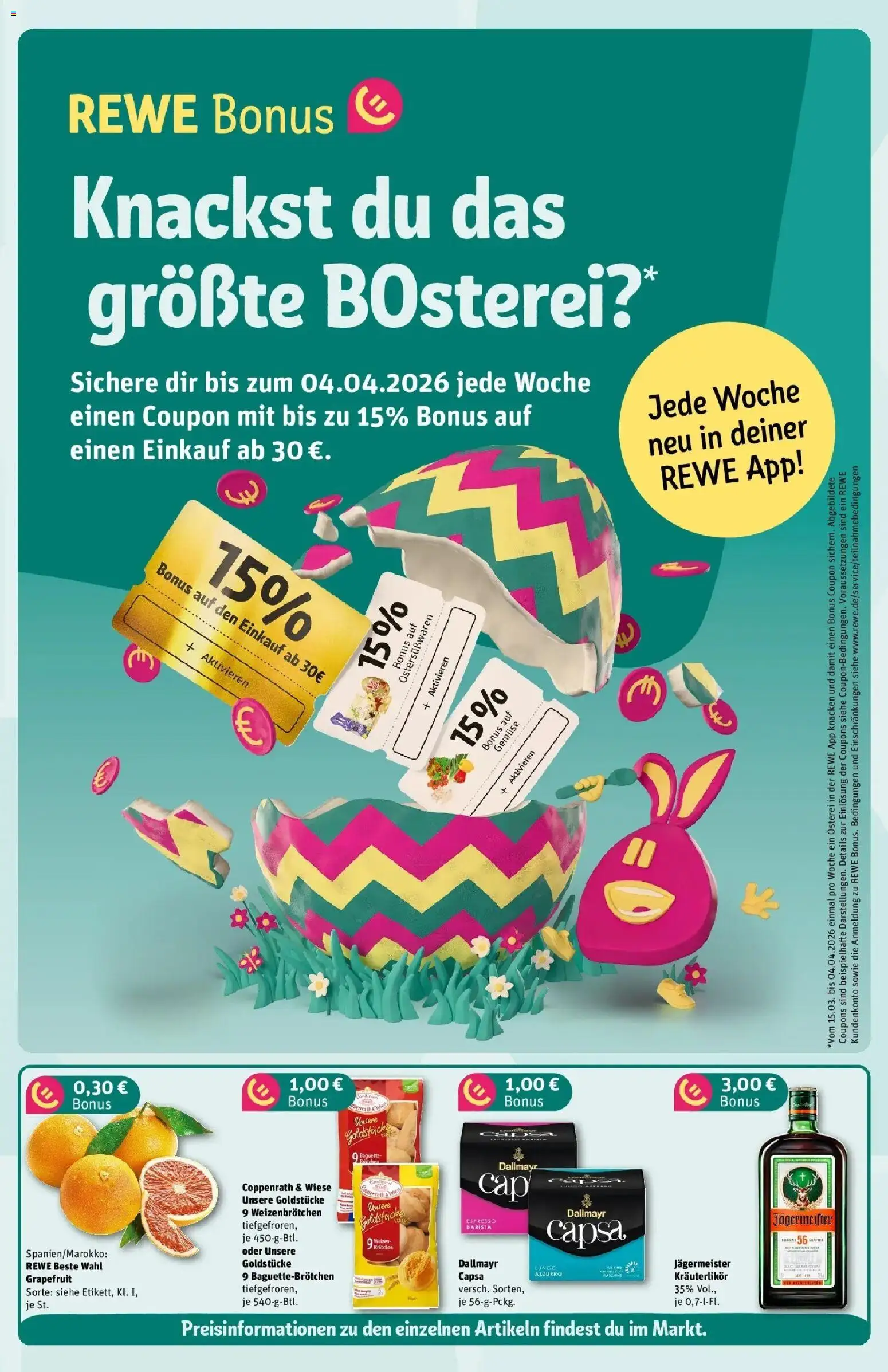 Rewe Prospekt Dortmund	 – gültig ab 30.03.2026 | Seite: 3 | Produkte: Grapefruit, Dallmayr, Jägermeister, Gemüse