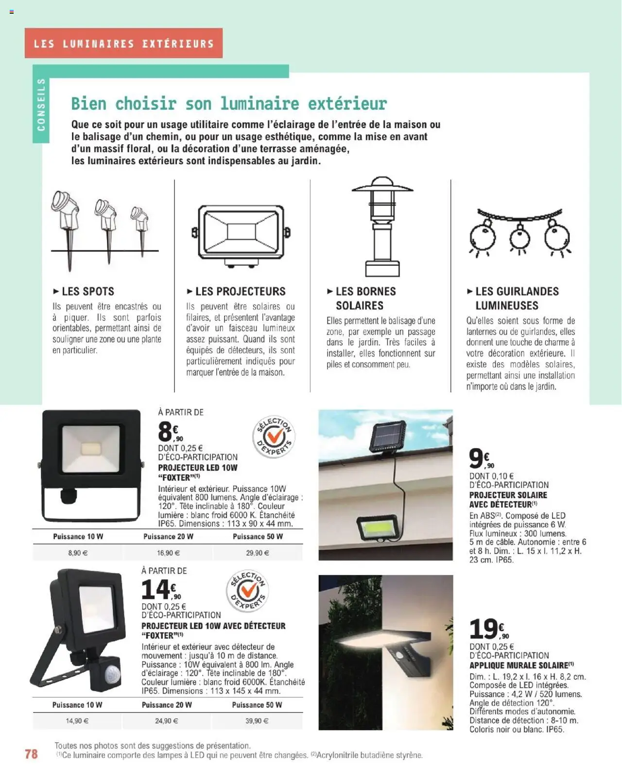  | Page: 78 | Produits: Projecteur solaire, Projecteur, Piles