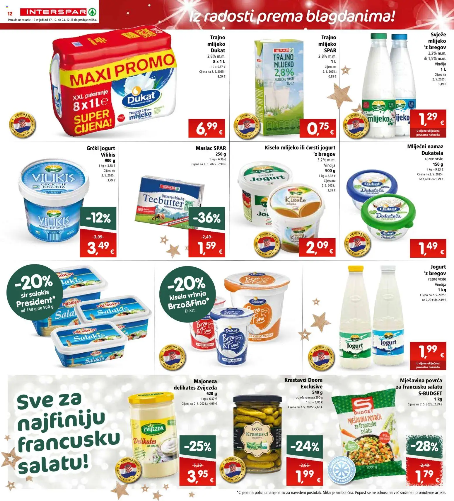 Interspar katalog | vrijedi od 17.12.2025 | Stranica: 12 | Proizvodi: Mlijeko, Maslac, Majoneza, Namaz