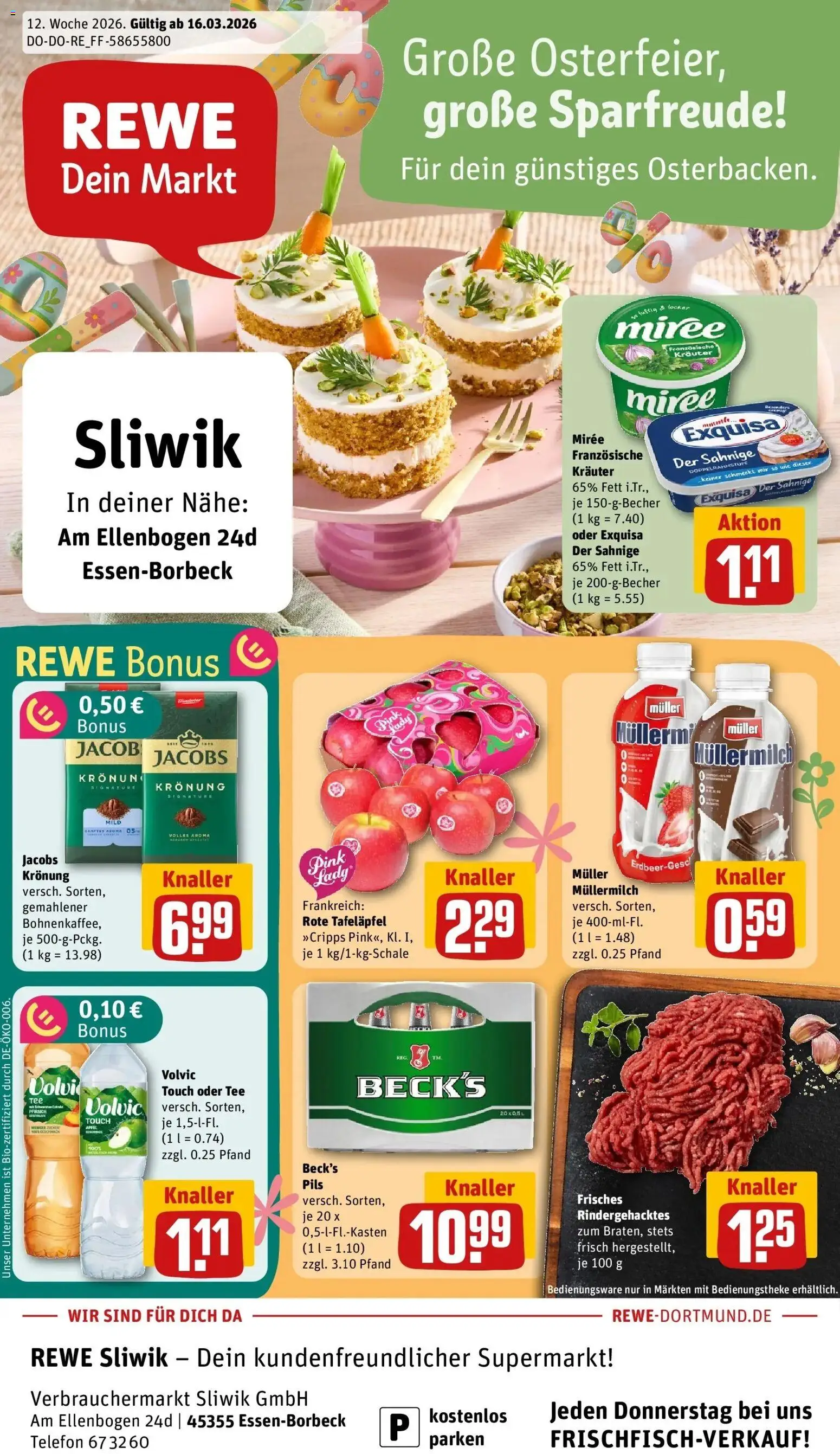 Rewe Prospekt Essen	 – gültig ab 15.03.2026 | Seite: 1 | Produkte: Äpfel, Volvic touch, Müllermilch, Telefon