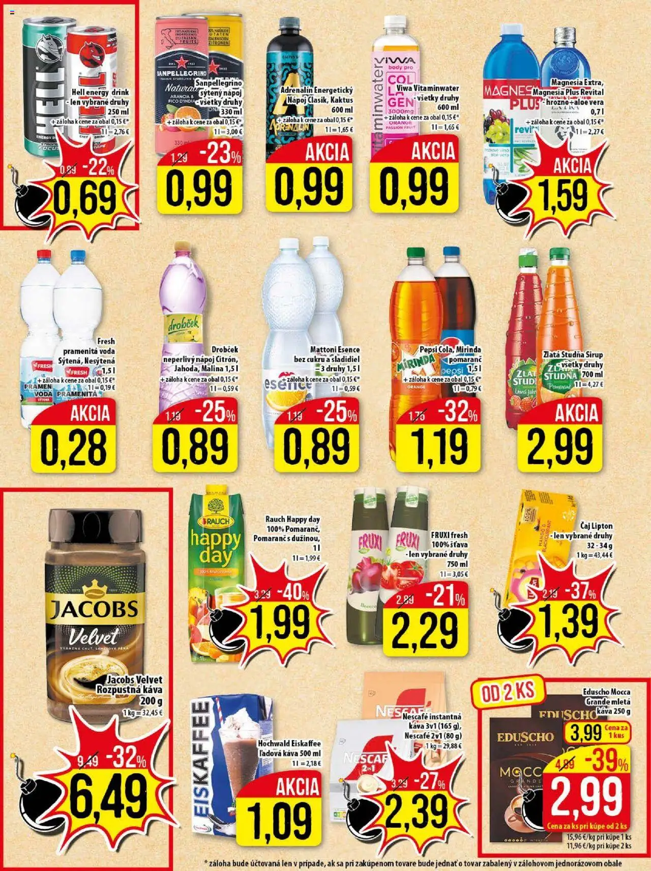 Nové Klas akcie – leták je platný od 08.09.2025 | Strana: 21 | Produkty: Jacobs Velvet, Mattoni, Voda, Mango