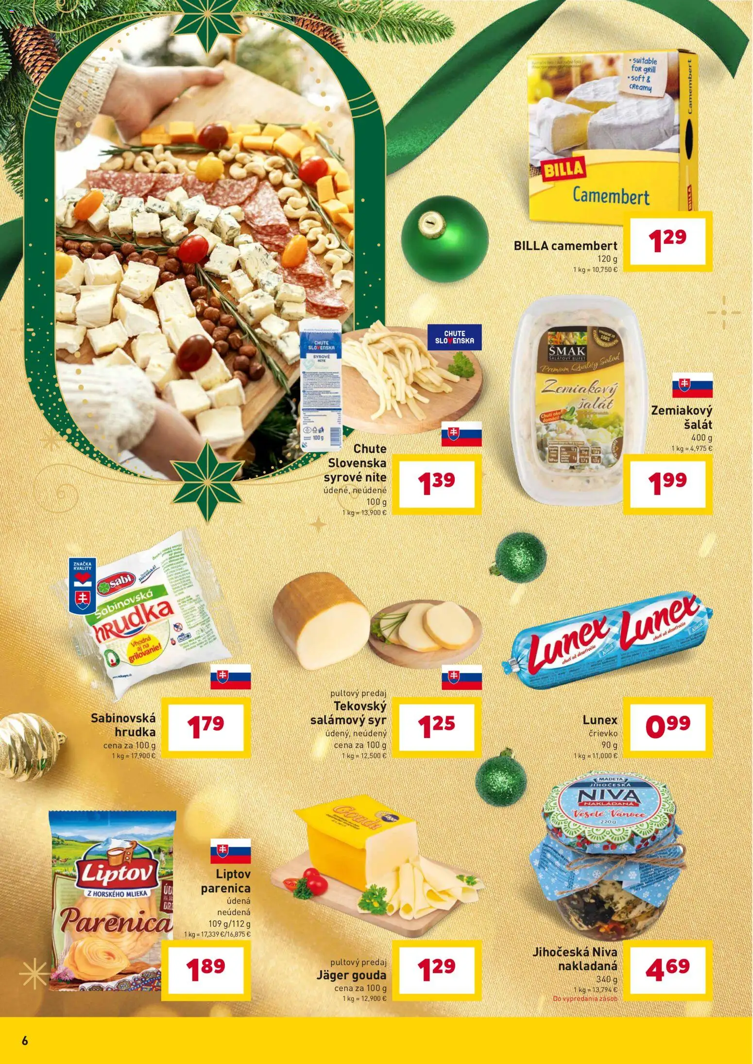 Nové Billa akcie – leták je platný od 10.12.2025 | Strana: 6 | Produkty: Syr, Gouda, Šalát