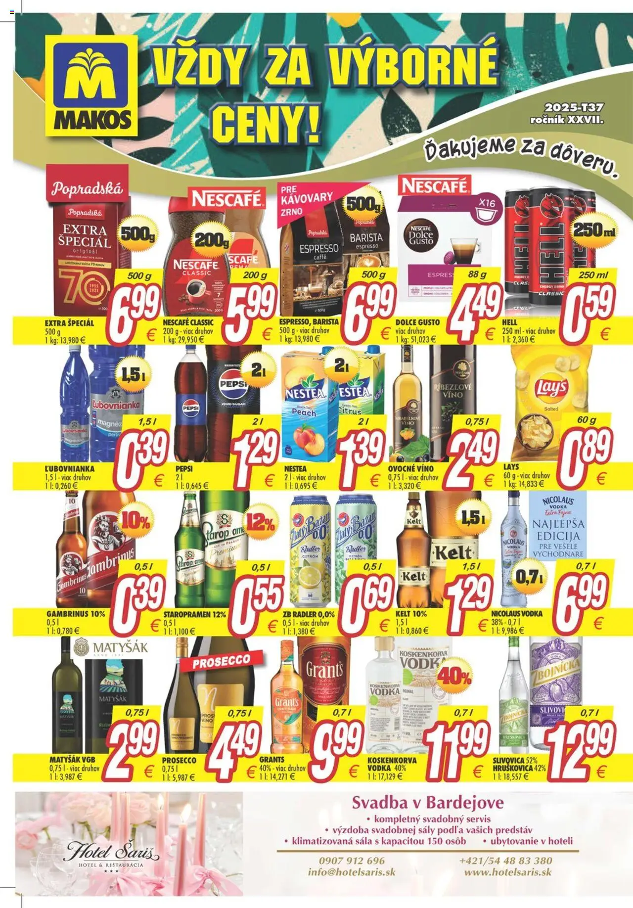 Nové Makos akcie – leták je platný od 08.09.2025 | Strana: 1 | Produkty: Dolce Gusto, Víno, Nicolaus vodka