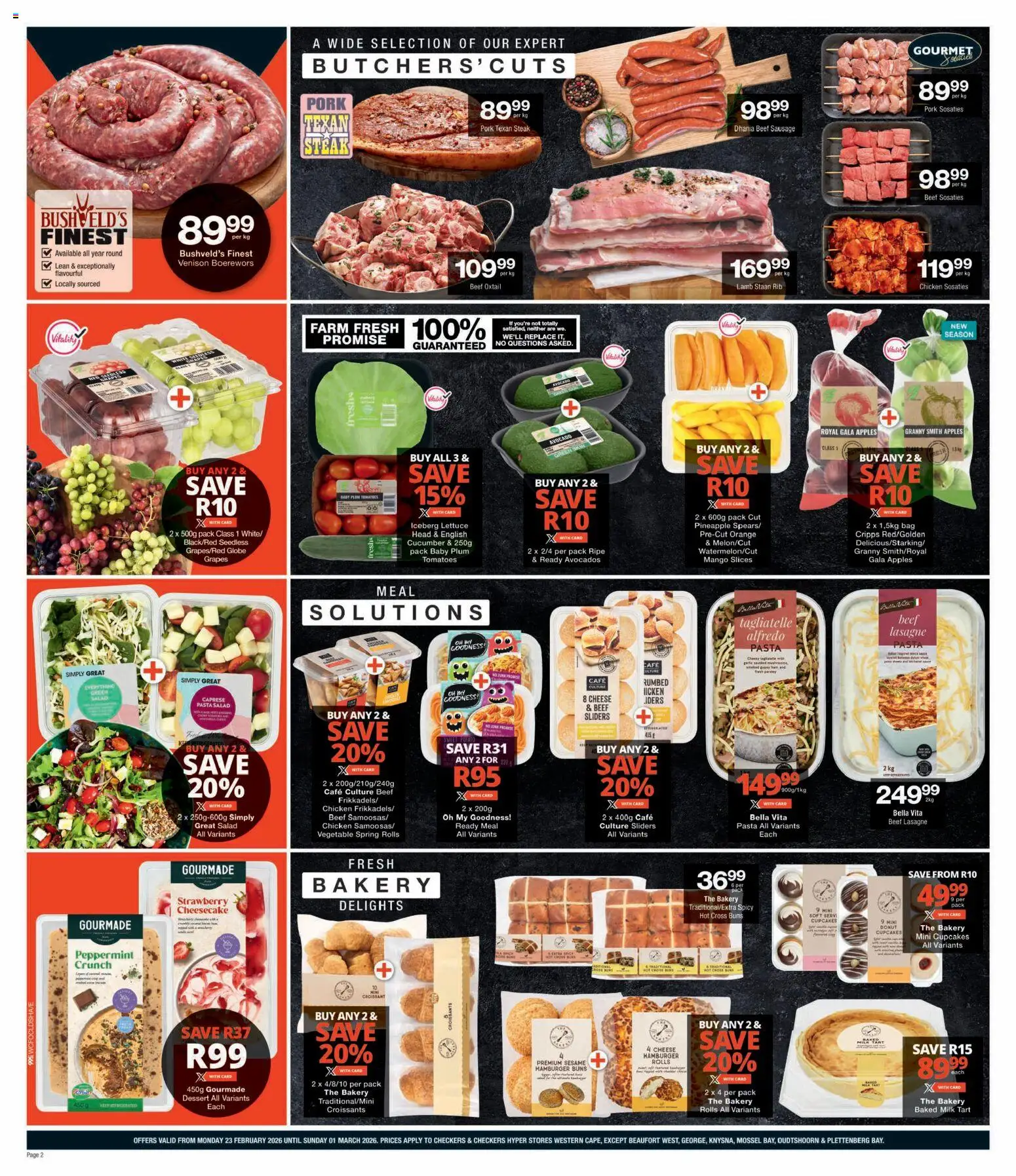 New Checkers catalogue – valid from 23.02.2026 | Page: 2 | Products: Pork, Tomatoes, Mango, Lettuce