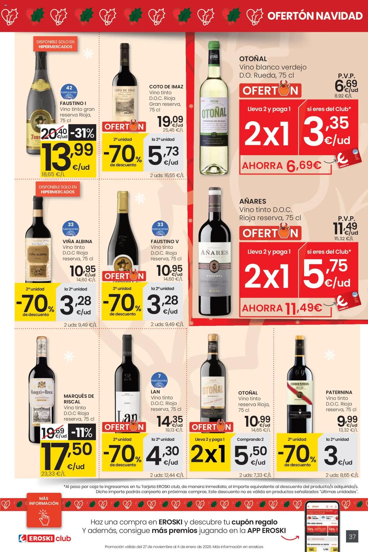 Eroski - Ofertón Navidad  │ válido desde el 27.11.2025 | Página: 37 | Productos: Vino, Té, Caja