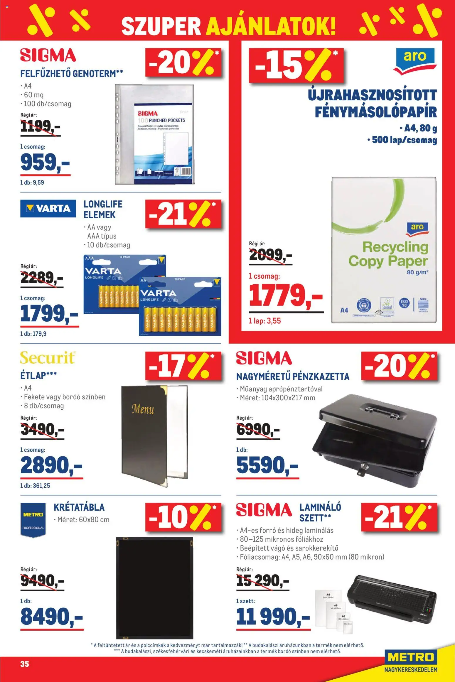 Metro akciós ujság - amely érvényes a következő dátumtól: 02.05.2026 | Oldal: 35 | Termékek: Fénymásolópapír, Lamináló, Vágó