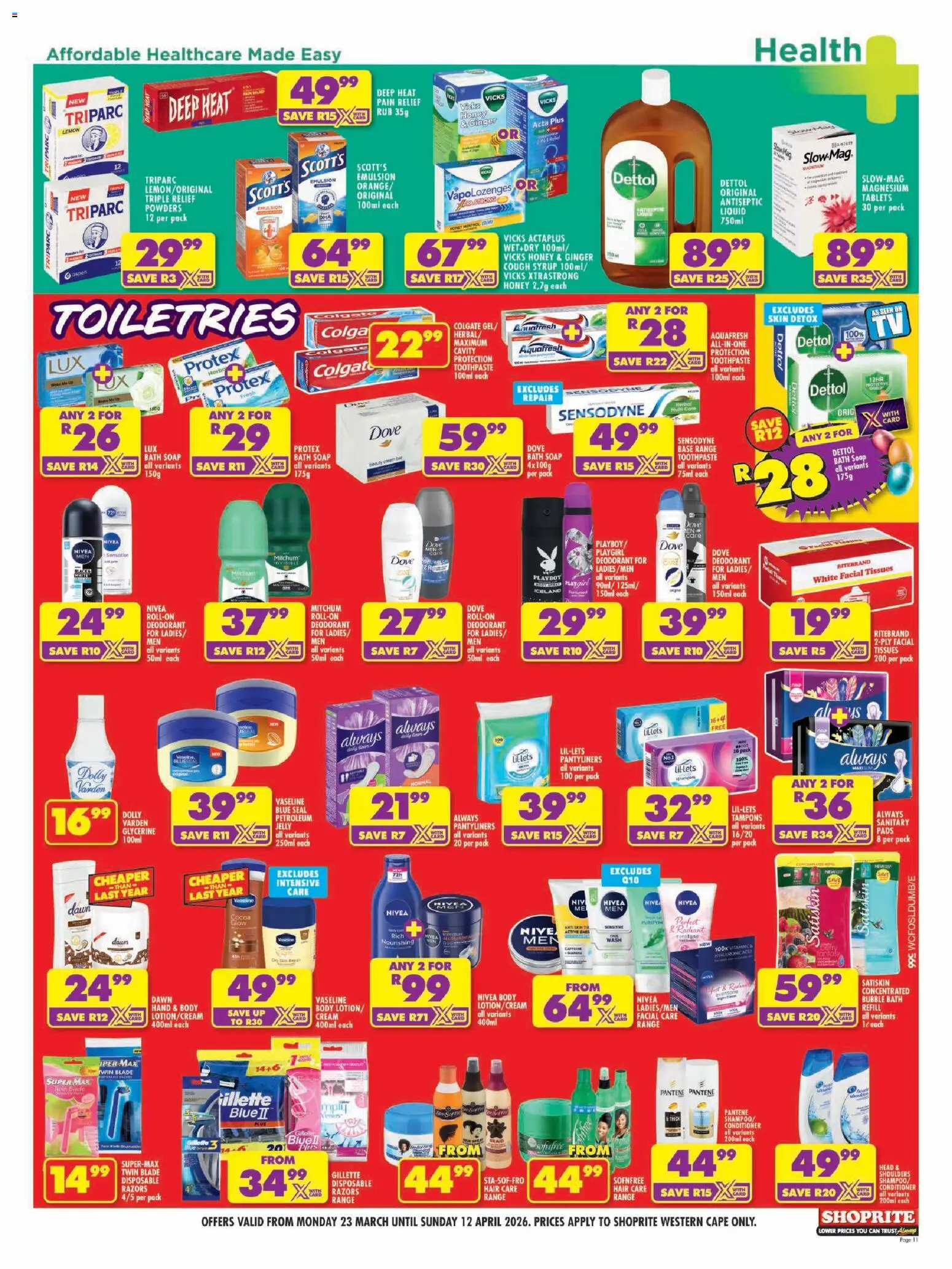 New Shoprite catalogue – valid from 23.03.2026 | Page: 11 | Products: Bath, Conditioner, Toothpaste, Lotion